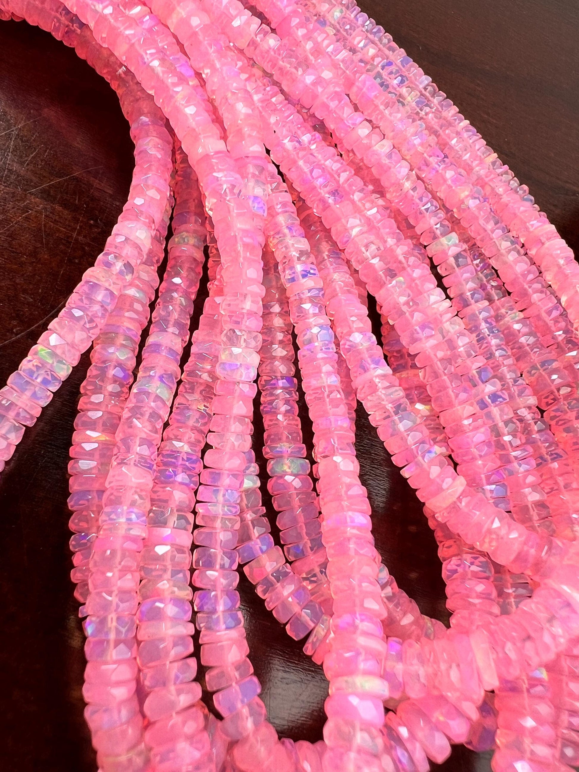 Pink Ethiopian opal fire Opal Welo Opal Faceted Heishi sweet pink roundel 4.5-6.5mm AAA quality fiery Opal bead 15” Full strand