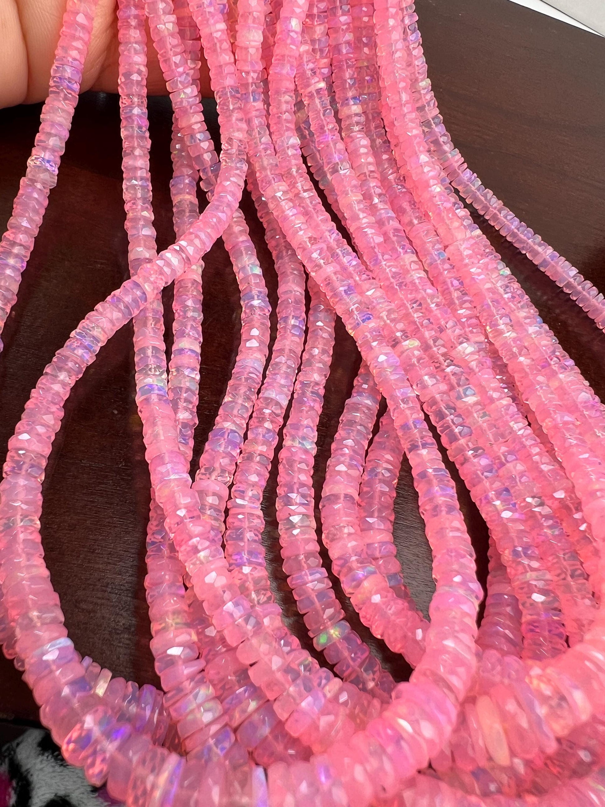Pink Ethiopian opal fire Opal Welo Opal Faceted Heishi sweet pink roundel 4.5-6.5mm AAA quality fiery Opal bead 15” Full strand