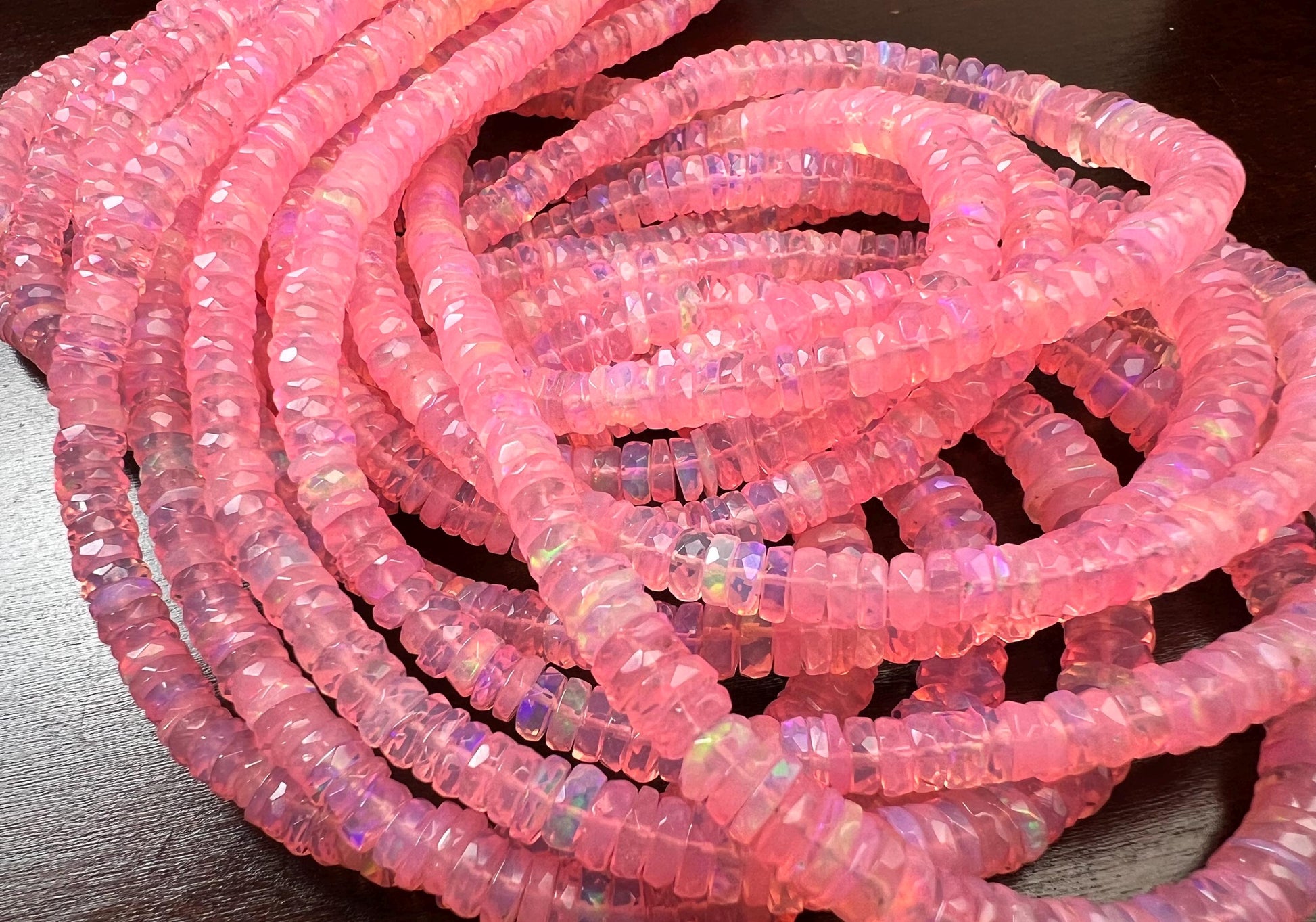 Pink Ethiopian opal fire Opal Welo Opal Faceted Heishi sweet pink roundel 4.5-6.5mm AAA quality fiery Opal bead 15” Full strand