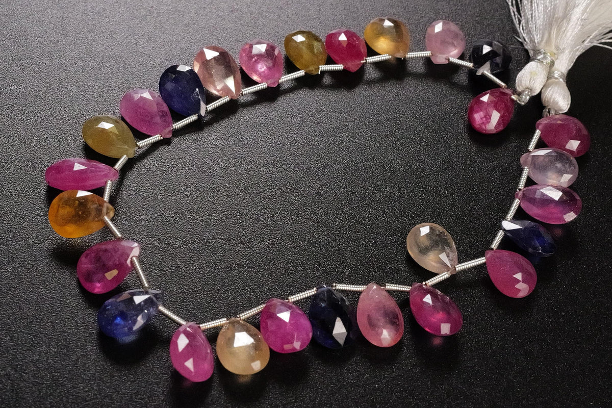 Multi Sapphire Large Pear Drop, Natural Pink Shaded Micro Faceted Peardrop, AAA clear Gemstone for jewelry making