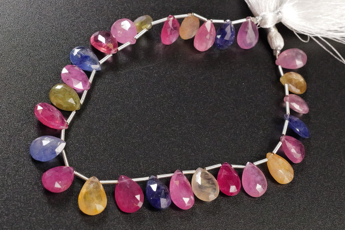 Multi Sapphire Large Pear Drop, Natural Pink Shaded Micro Faceted Peardrop, AAA clear Gemstone for jewelry making