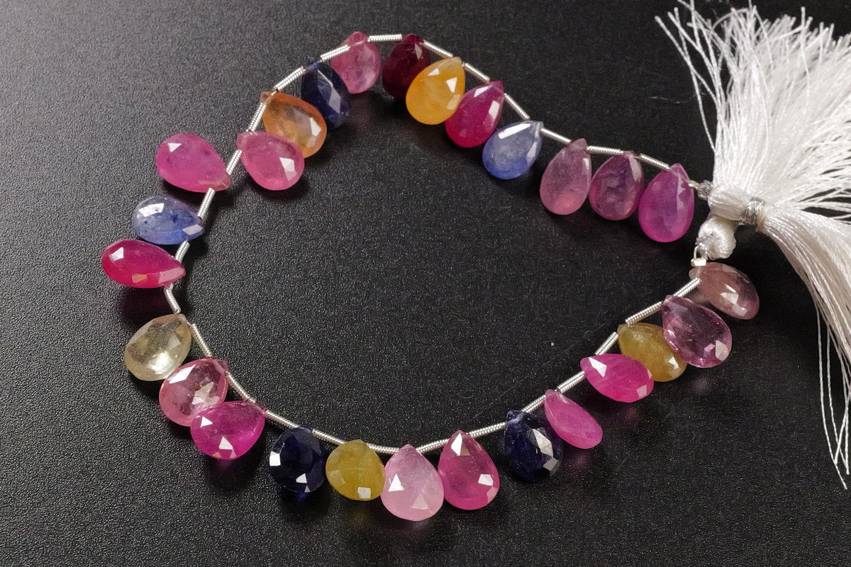 Multi Sapphire Large Pear Drop, Natural Pink Shaded Micro Faceted Peardrop, AAA clear Gemstone for jewelry making