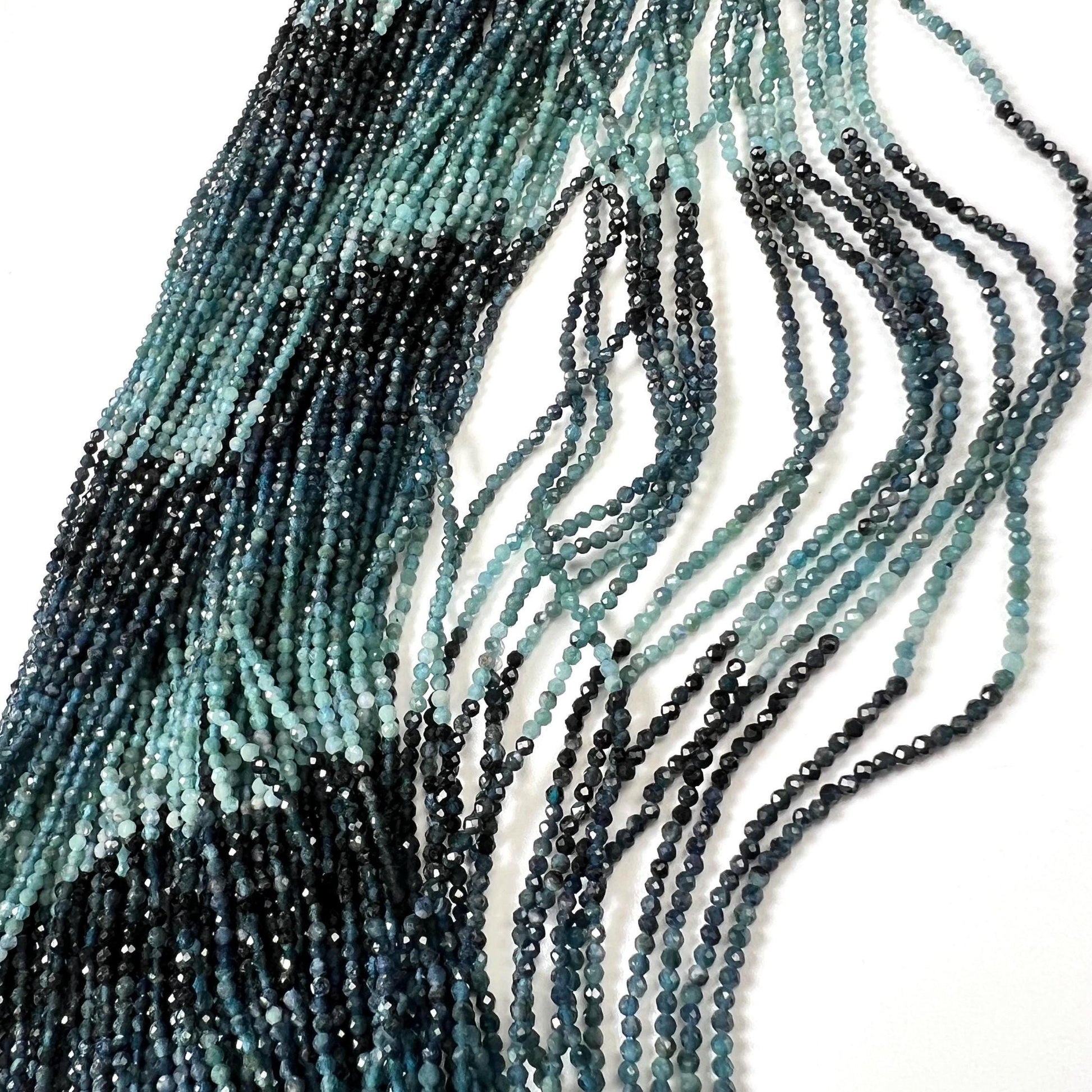 Natural Grandidierite 2mm Micro Faceted Diamond Cut Teal Blue shaded Rare Gemstone Beads for jewelry making 15" Full Strand