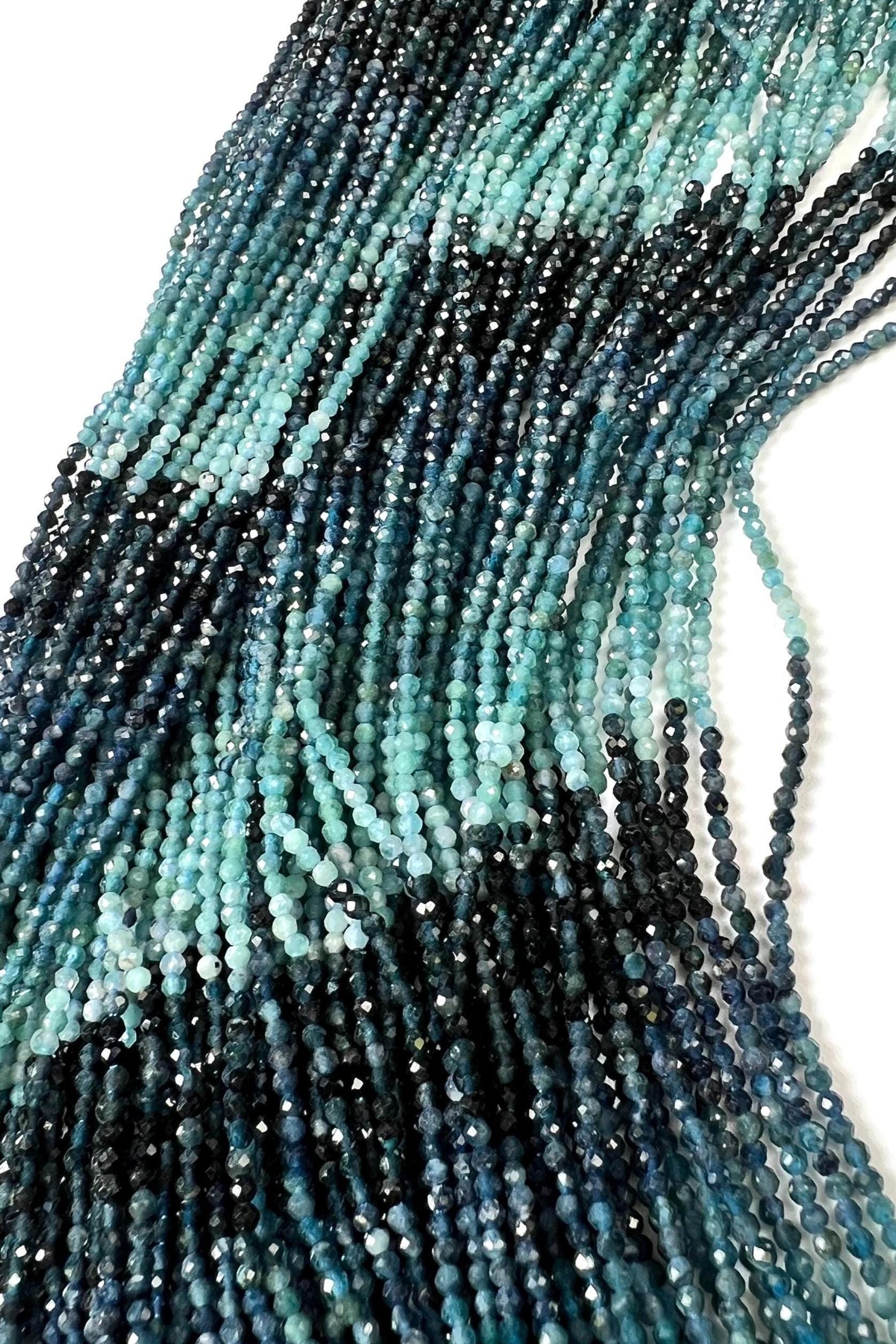 Natural Grandidierite 2mm Micro Faceted Diamond Cut Teal Blue shaded Rare Gemstone Beads for jewelry making 15" Full Strand