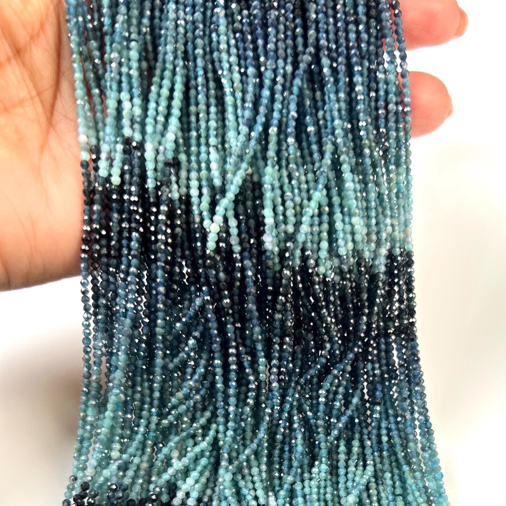 Natural Grandidierite 2mm Micro Faceted Diamond Cut Teal Blue shaded Rare Gemstone Beads for jewelry making 15" Full Strand