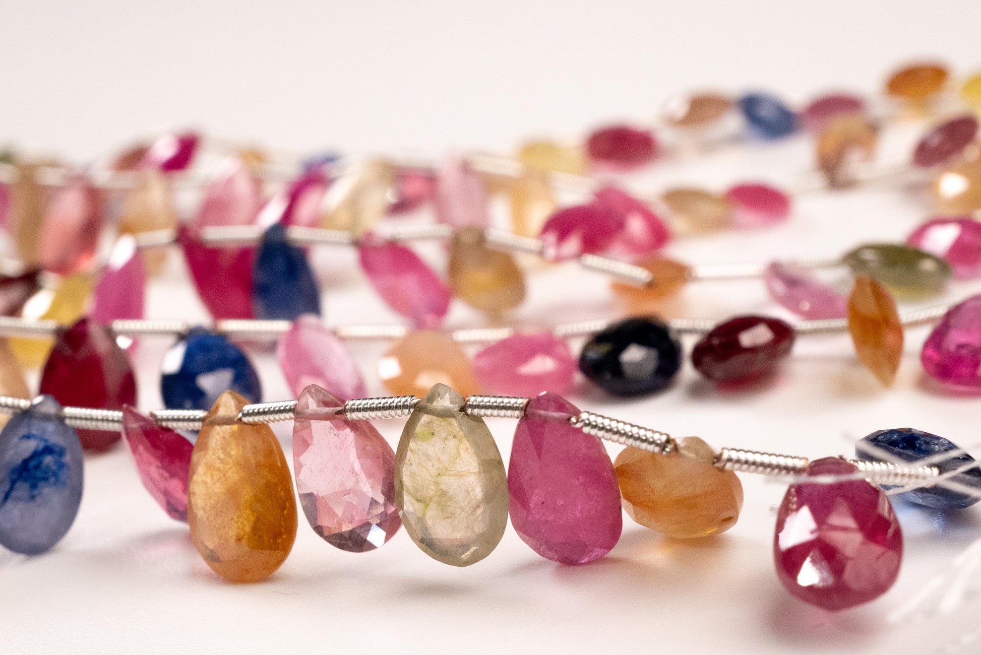 Multi Sapphire Pear Drop, Natural Pink Shaded Micro Faceted Peardrop, AAA clear Gemstone for jewelry making, sold by strand in picture