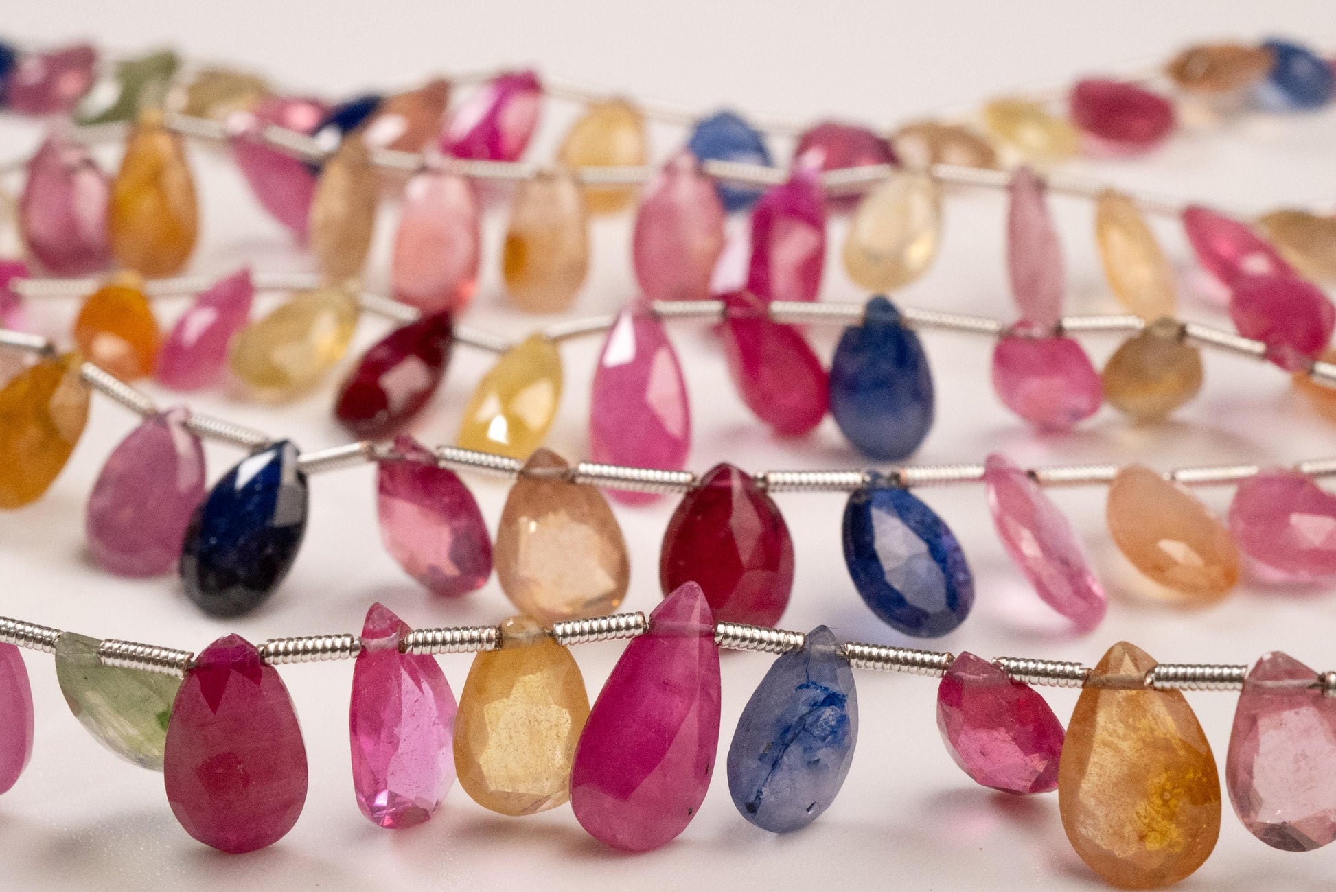 Multi Sapphire Pear Drop, Natural Pink Shaded Micro Faceted Peardrop, AAA clear Gemstone for jewelry making, sold by strand in picture