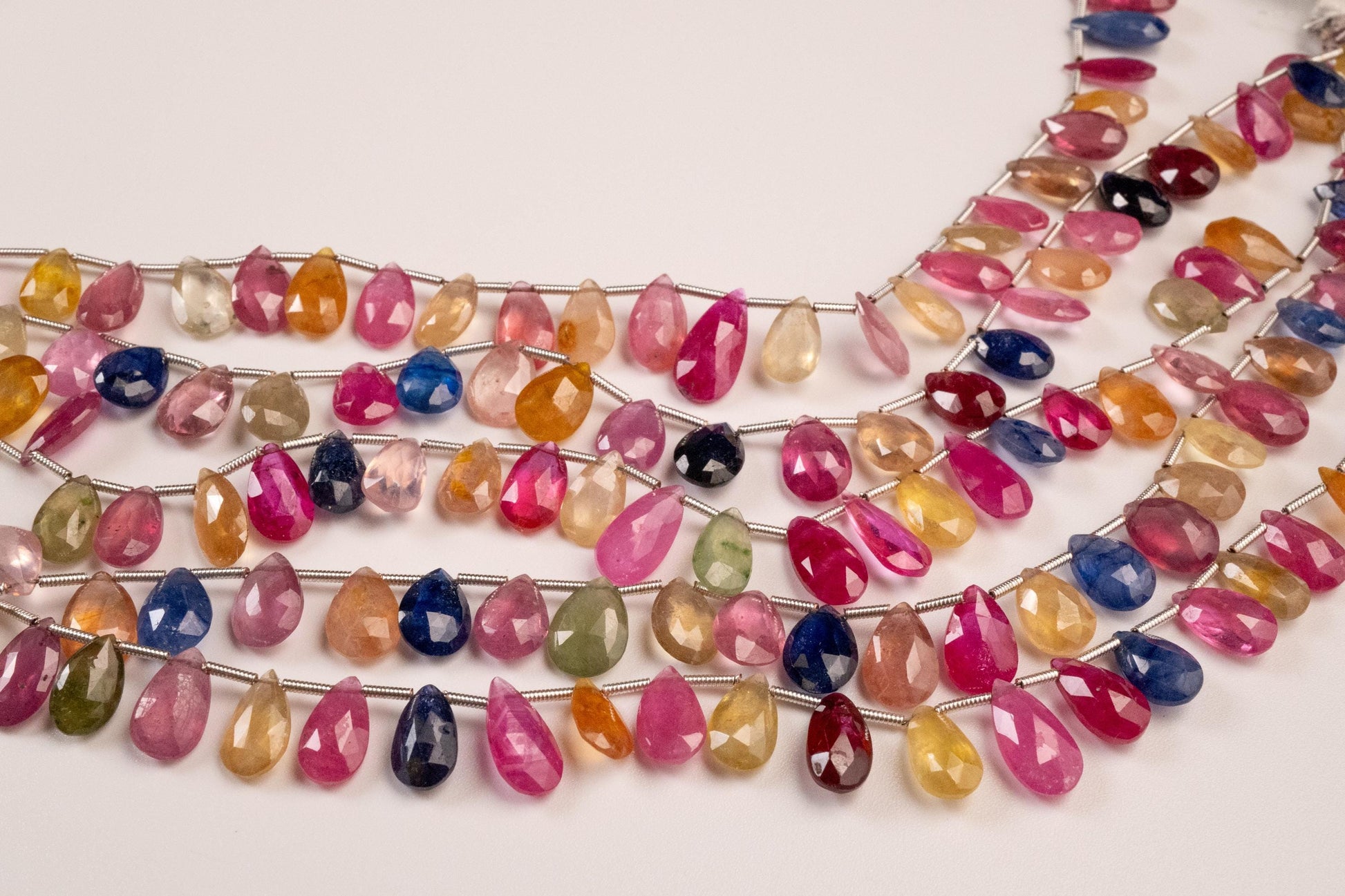 Multi Sapphire Pear Drop, Natural Pink Shaded Micro Faceted Peardrop, AAA clear Gemstone for jewelry making, sold by strand in picture