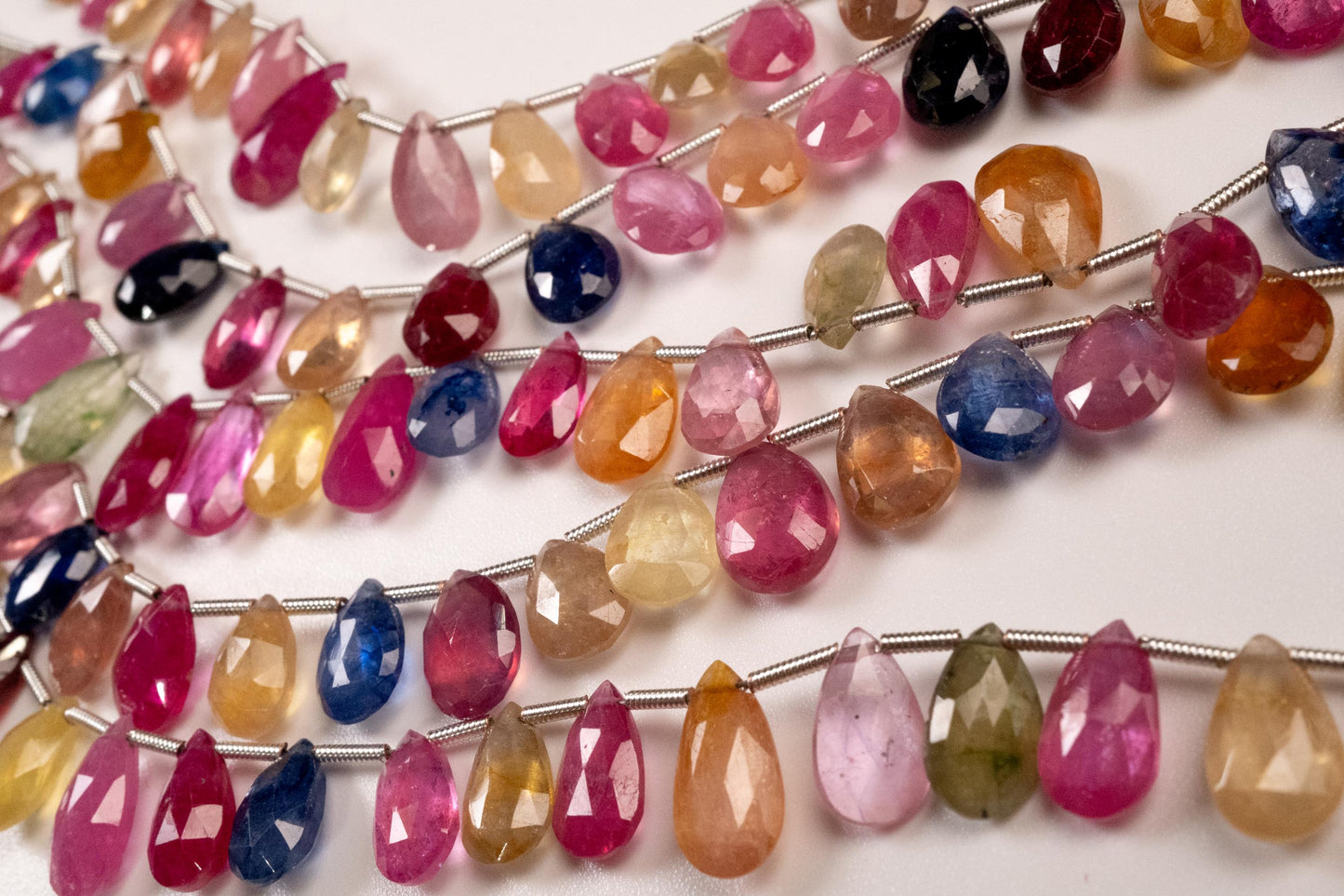 Multi Sapphire Pear Drop, Natural Pink Shaded Micro Faceted Peardrop, AAA clear Gemstone for jewelry making, sold by strand in picture