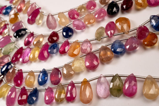 Multi Sapphire Pear Drop, Natural Pink Shaded Micro Faceted Peardrop, AAA clear Gemstone for jewelry making, sold by strand in picture