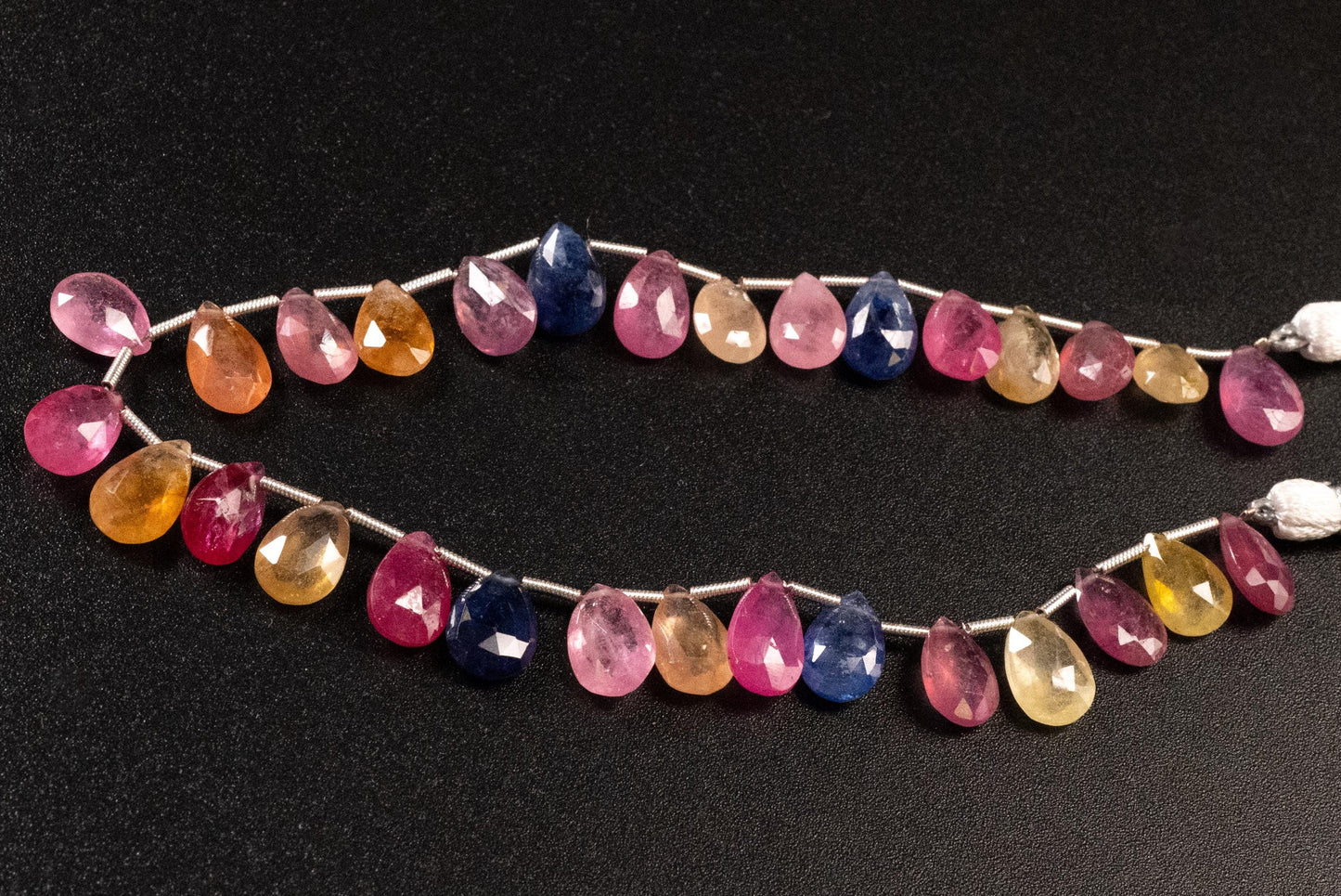 Multi Sapphire Pear Drop, Natural Pink Shaded Micro Faceted Peardrop, AAA clear Gemstone for jewelry making, sold by strand in picture