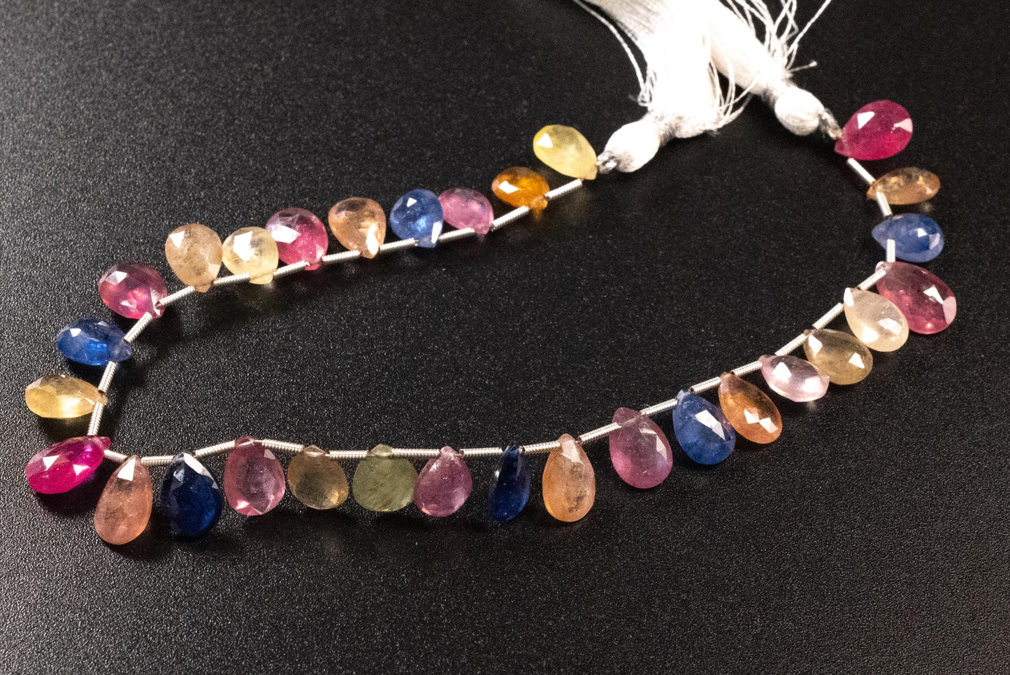 Multi Sapphire Pear Drop, Natural Pink Shaded Micro Faceted Peardrop, AAA clear Gemstone for jewelry making, sold by strand in picture