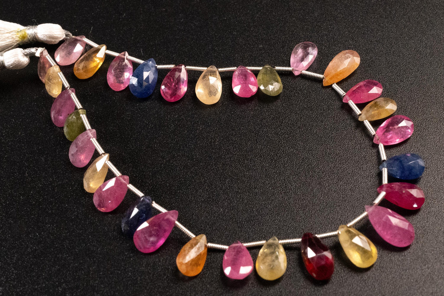 Multi Sapphire Pear Drop, Natural Pink Shaded Micro Faceted Peardrop, AAA clear Gemstone for jewelry making, sold by strand in picture