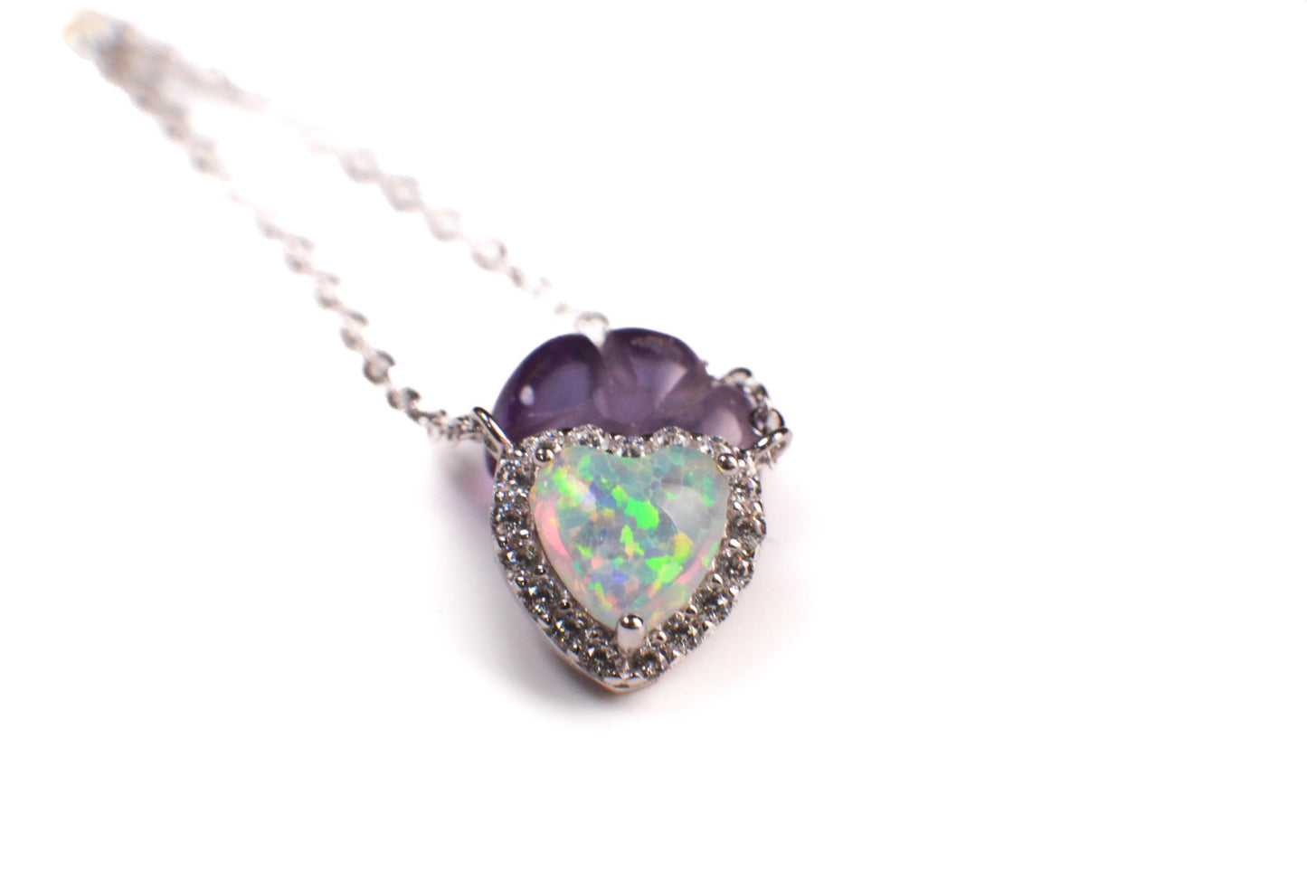 Genuine Ethiopian Fire Opal, Welo Opal Heart CZ diamond Pendant in 925 Sterling Silver, 22K Gold Vermeil Adjustable Necklace AAA Quality