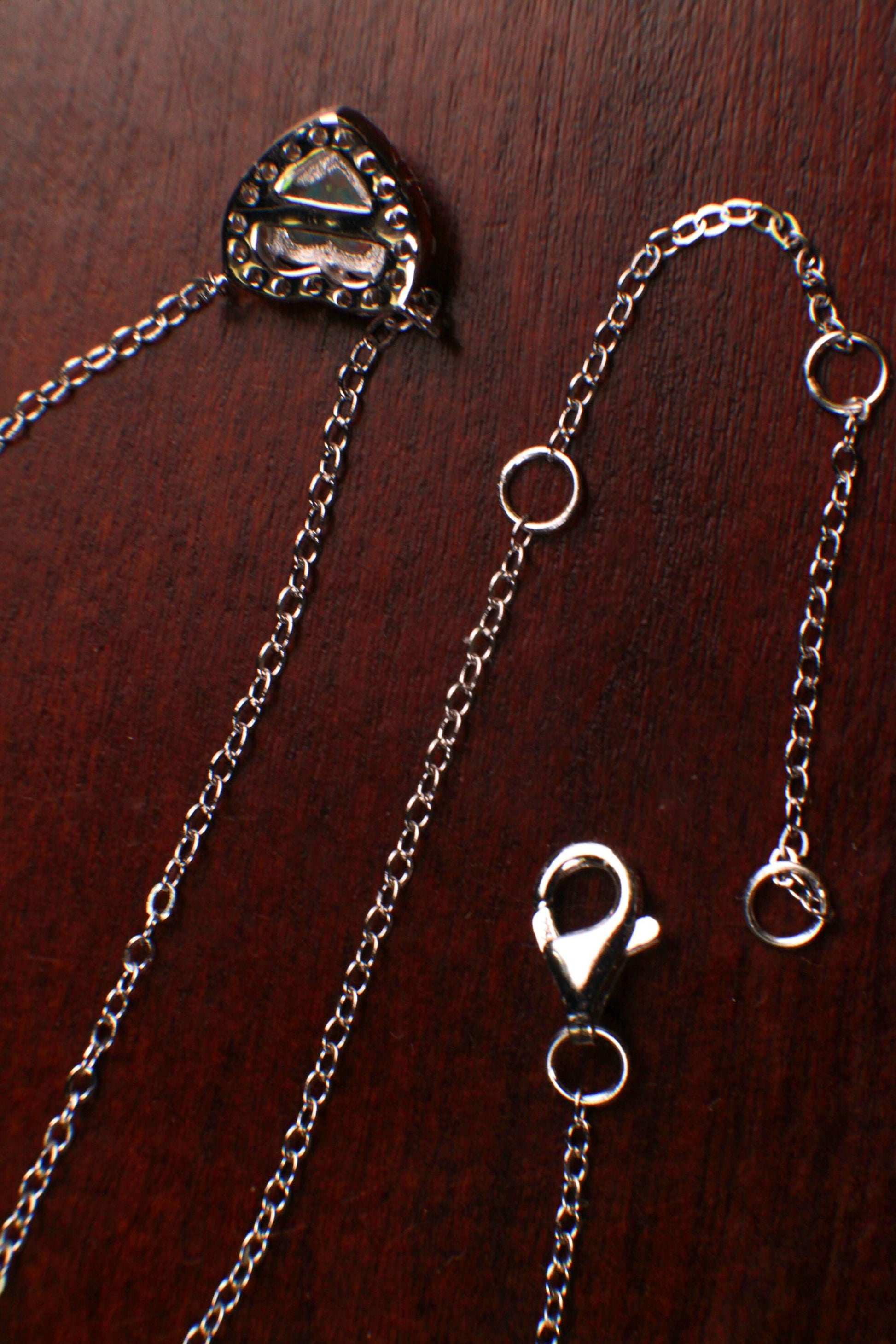 Genuine Ethiopian Fire Opal, Welo Opal Heart CZ diamond Pendant in 925 Sterling Silver, 22K Gold Vermeil Adjustable Necklace AAA Quality