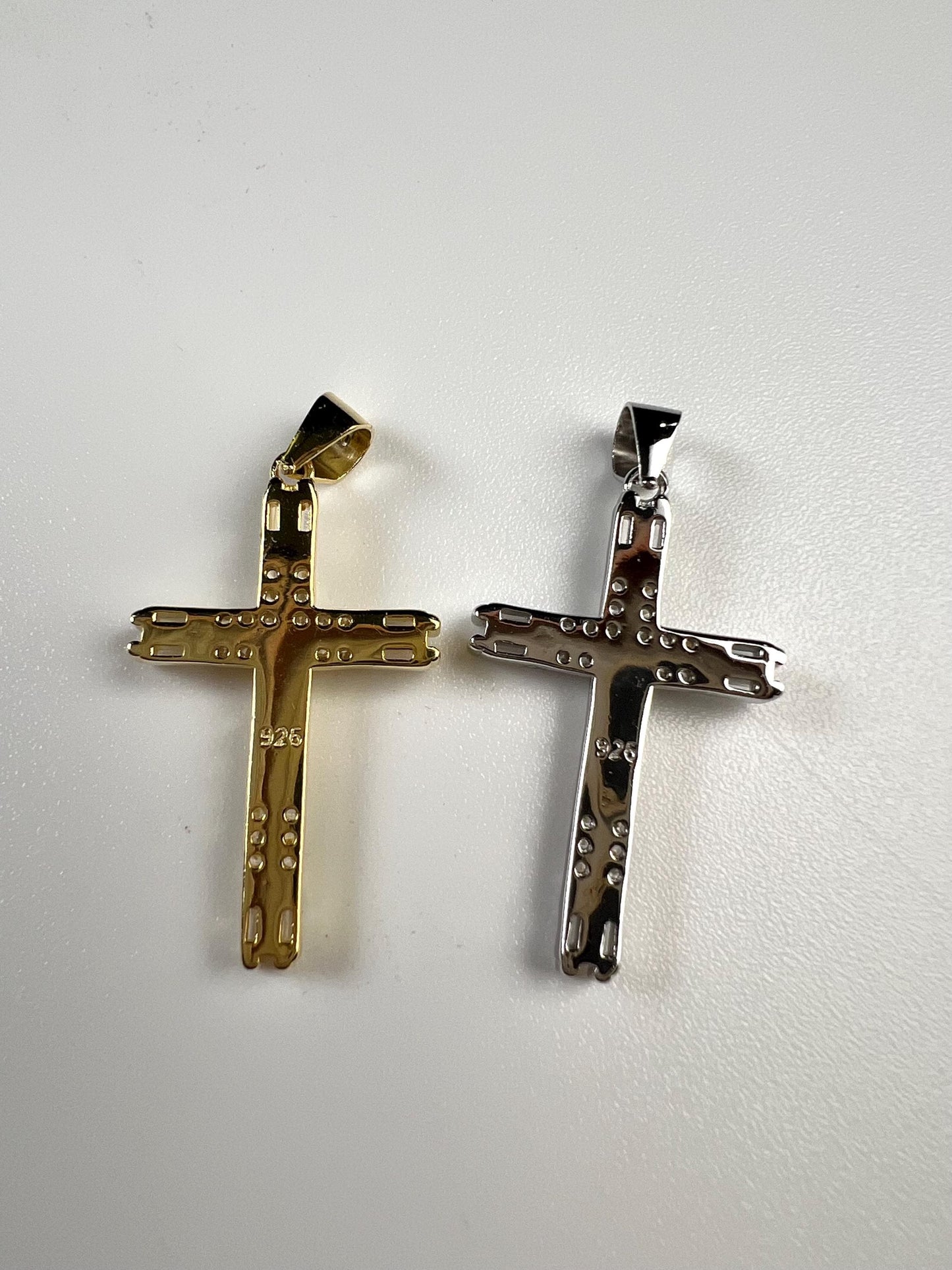 18k Gold Vermeil and 925 Sterling Silver CZ Diamonnd baguette setting Cross Pendant Necklace 925 stamped