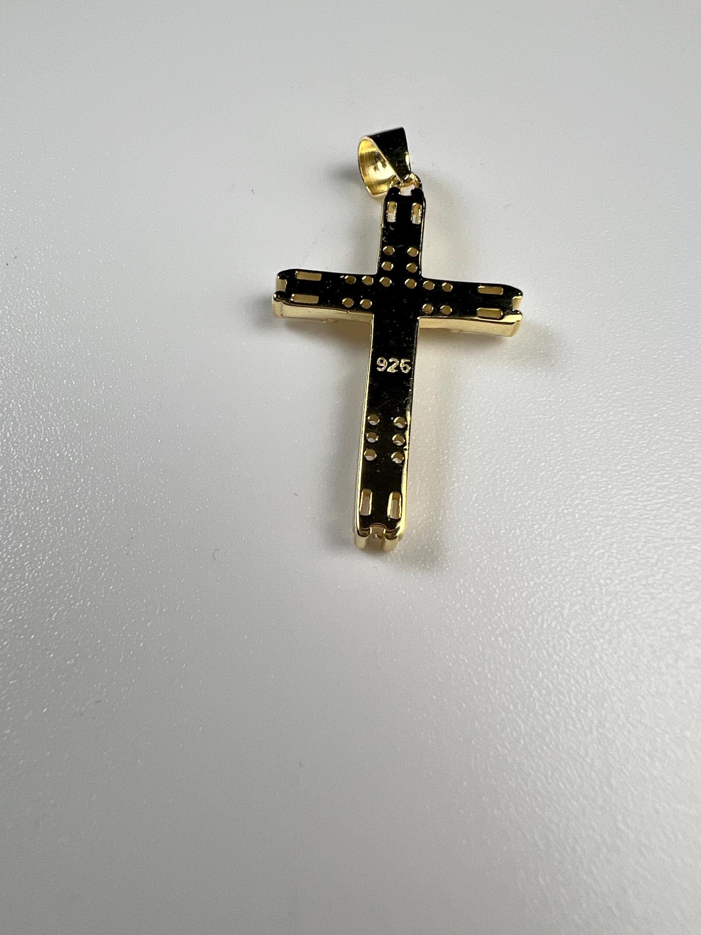 18k Gold Vermeil and 925 Sterling Silver CZ Diamonnd baguette setting Cross Pendant Necklace 925 stamped