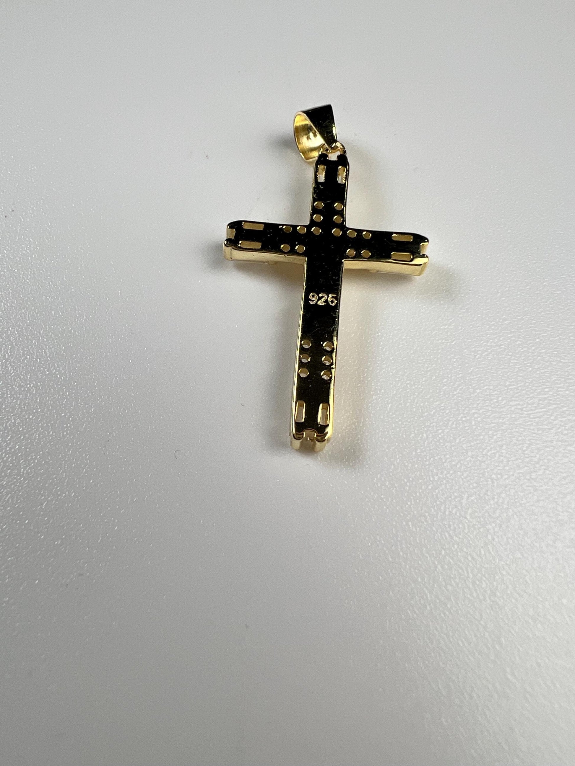 18k Gold Vermeil and 925 Sterling Silver CZ Diamonnd baguette setting Cross Pendant Necklace 925 stamped