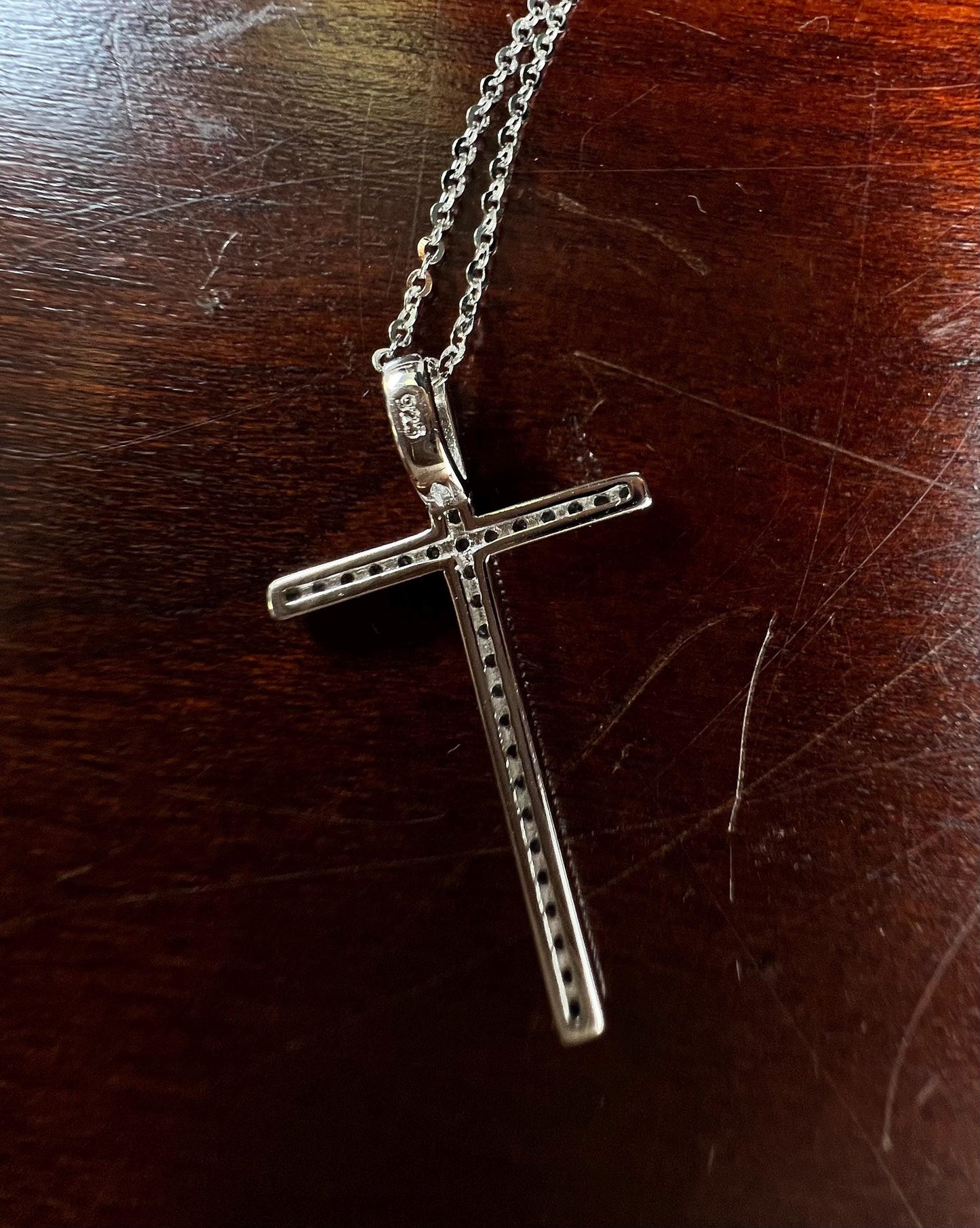 925 Sterling Silver CZ. Diamond setting Cross Pendant Necklace 925 stamped