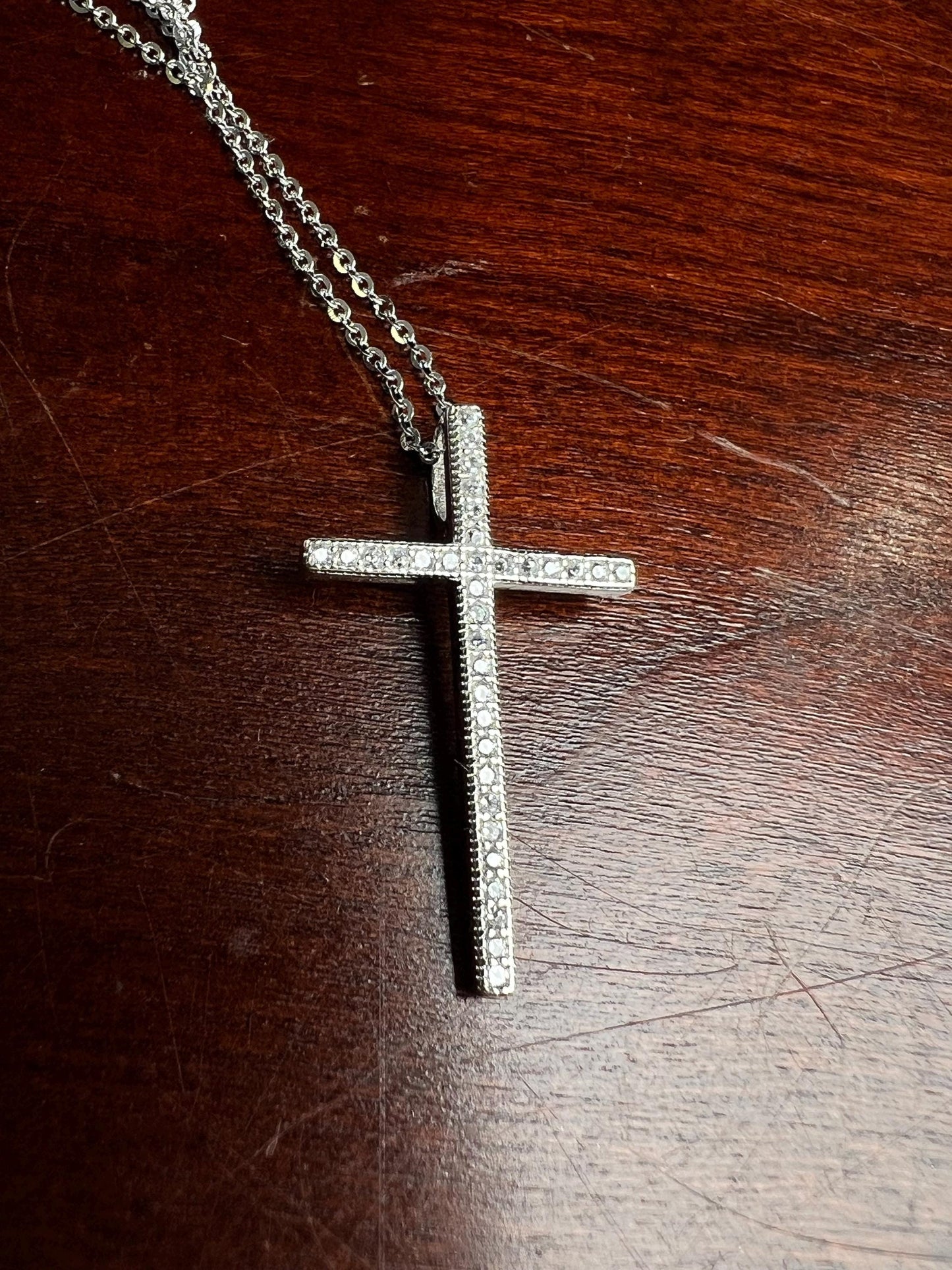 925 Sterling Silver CZ. Diamond setting Cross Pendant Necklace 925 stamped