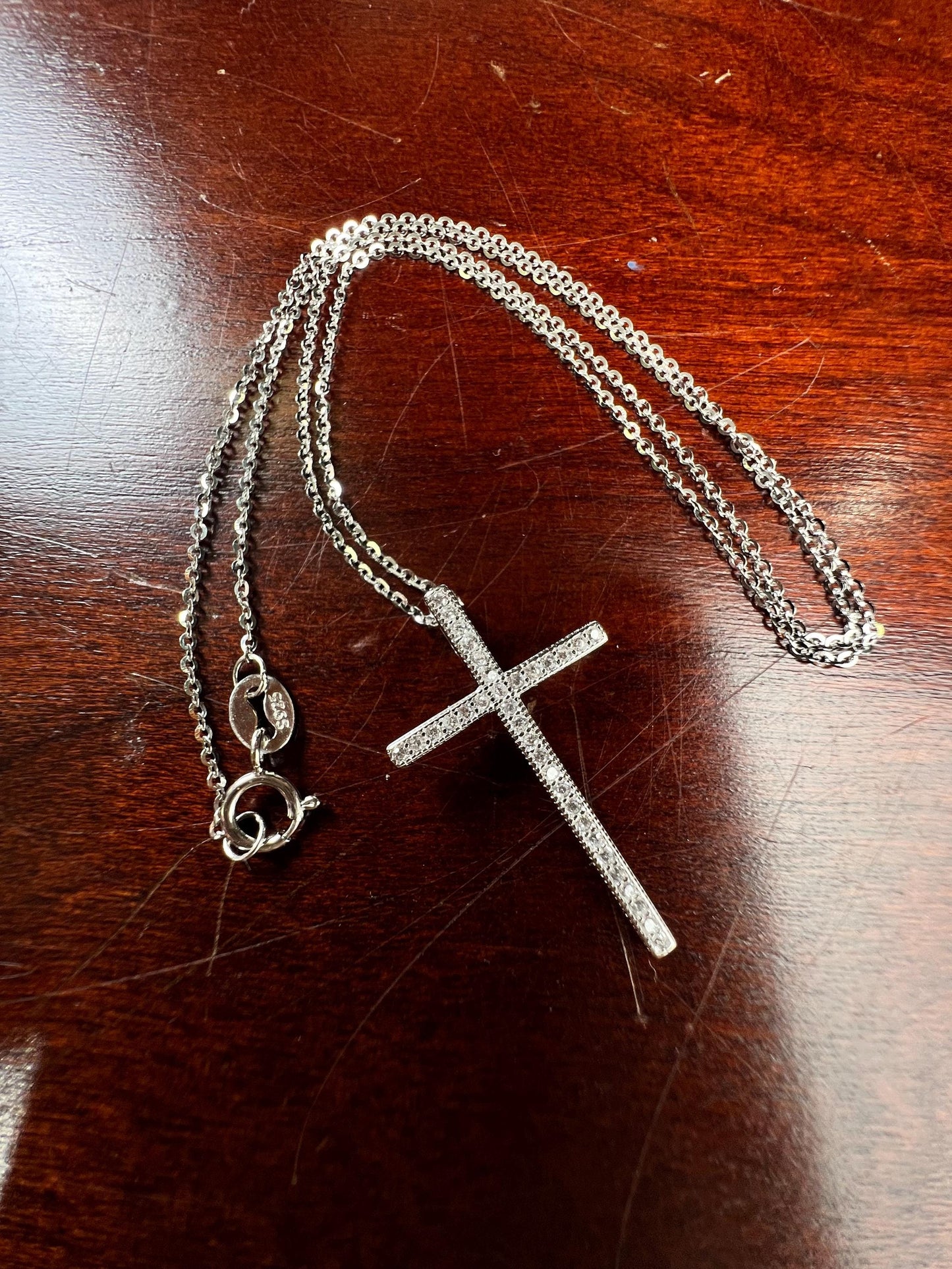 925 Sterling Silver CZ. Diamond setting Cross Pendant Necklace 925 stamped