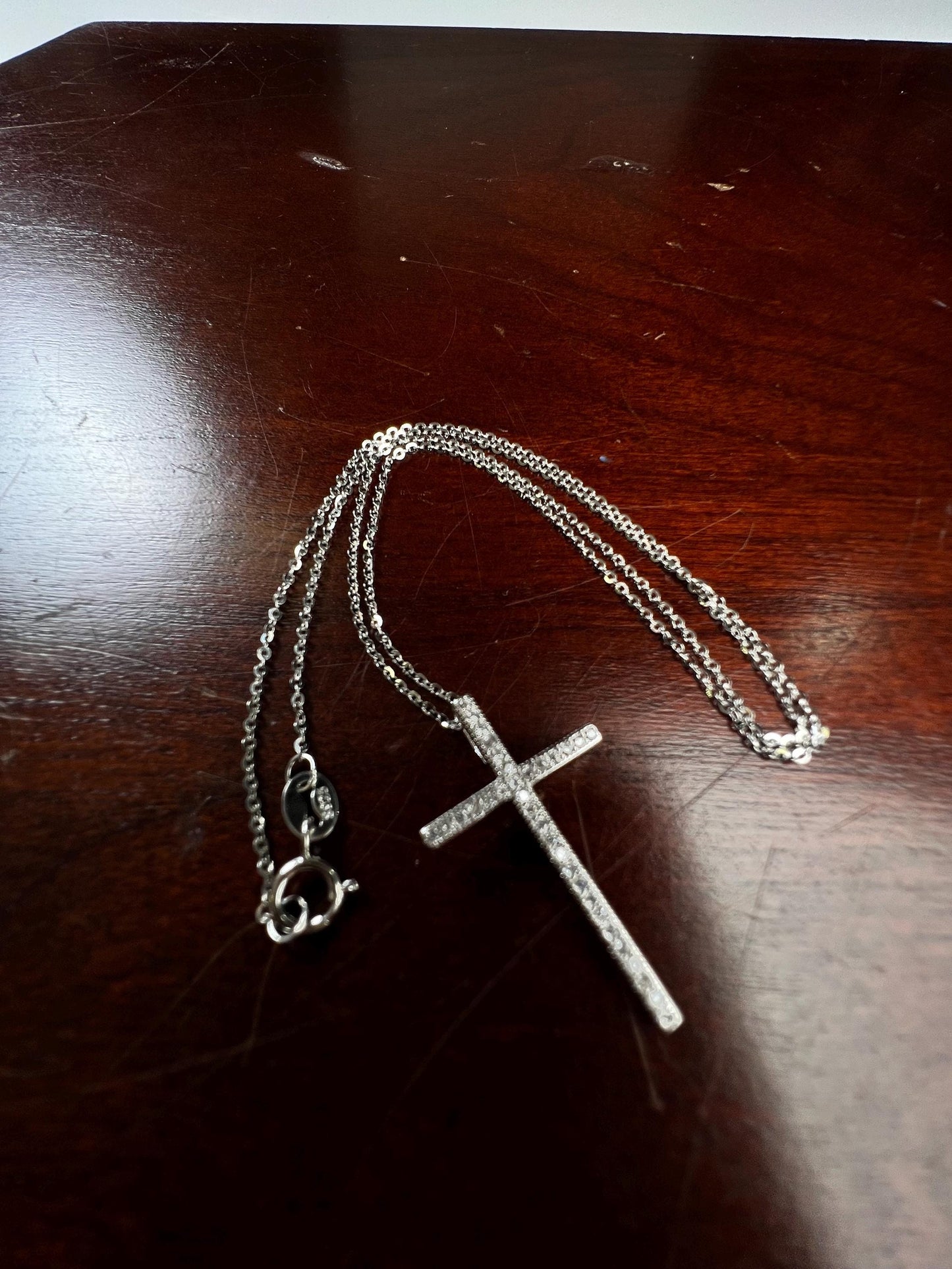 925 Sterling Silver CZ. Diamond setting Cross Pendant Necklace 925 stamped