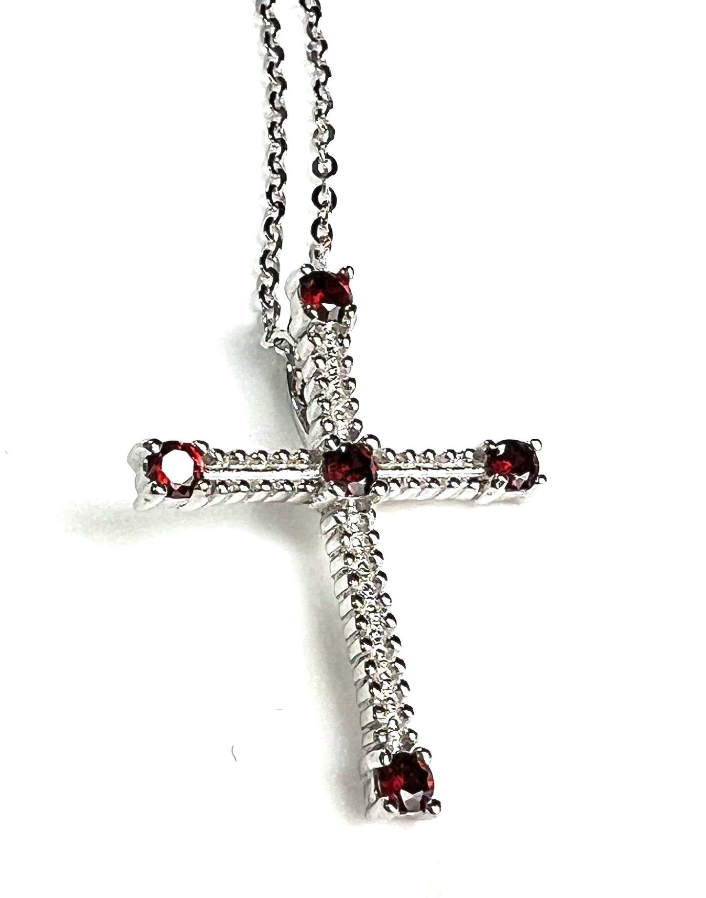 Solid 925 Sterling Silver with Garnet Gemstone Cross pendant 925 stamped High Quality Holiday Gift