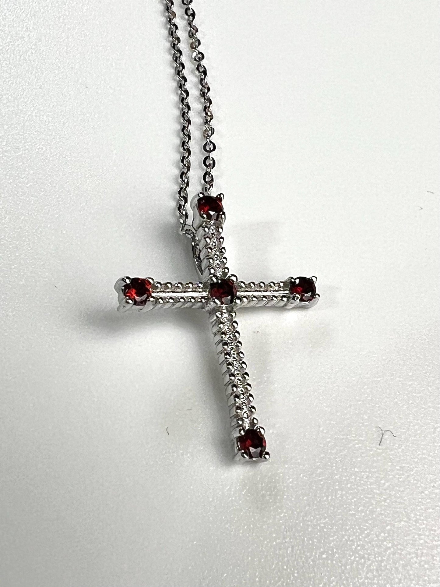 Solid 925 Sterling Silver with Garnet Gemstone Cross pendant 925 stamped High Quality Holiday Gift