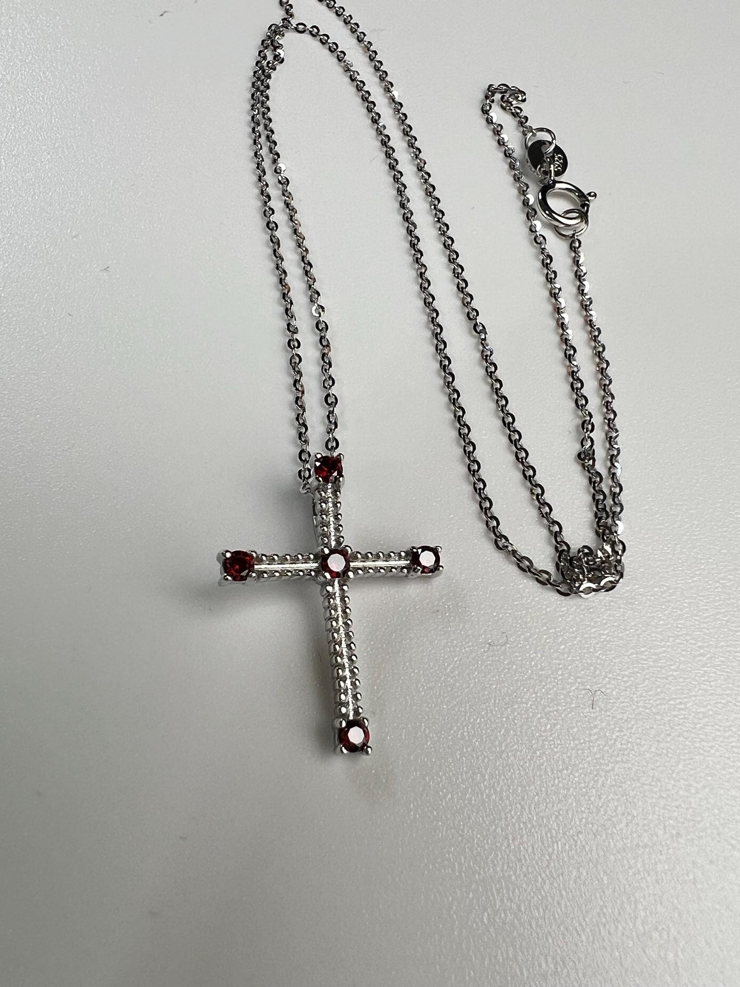 Solid 925 Sterling Silver with Garnet Gemstone Cross pendant 925 stamped High Quality Holiday Gift
