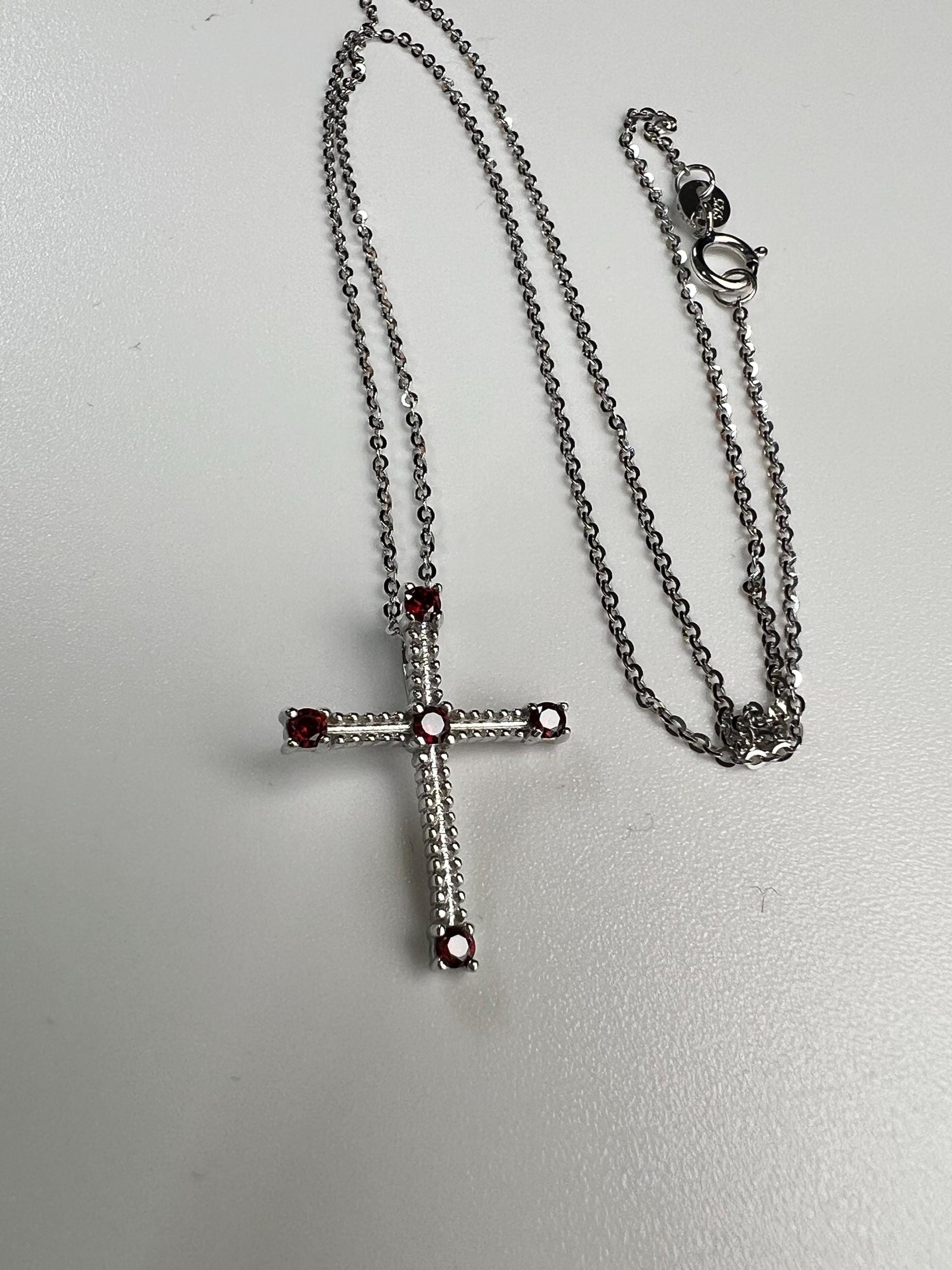 Solid 925 Sterling Silver with Garnet Gemstone Cross pendant 925 stamped High Quality Holiday Gift