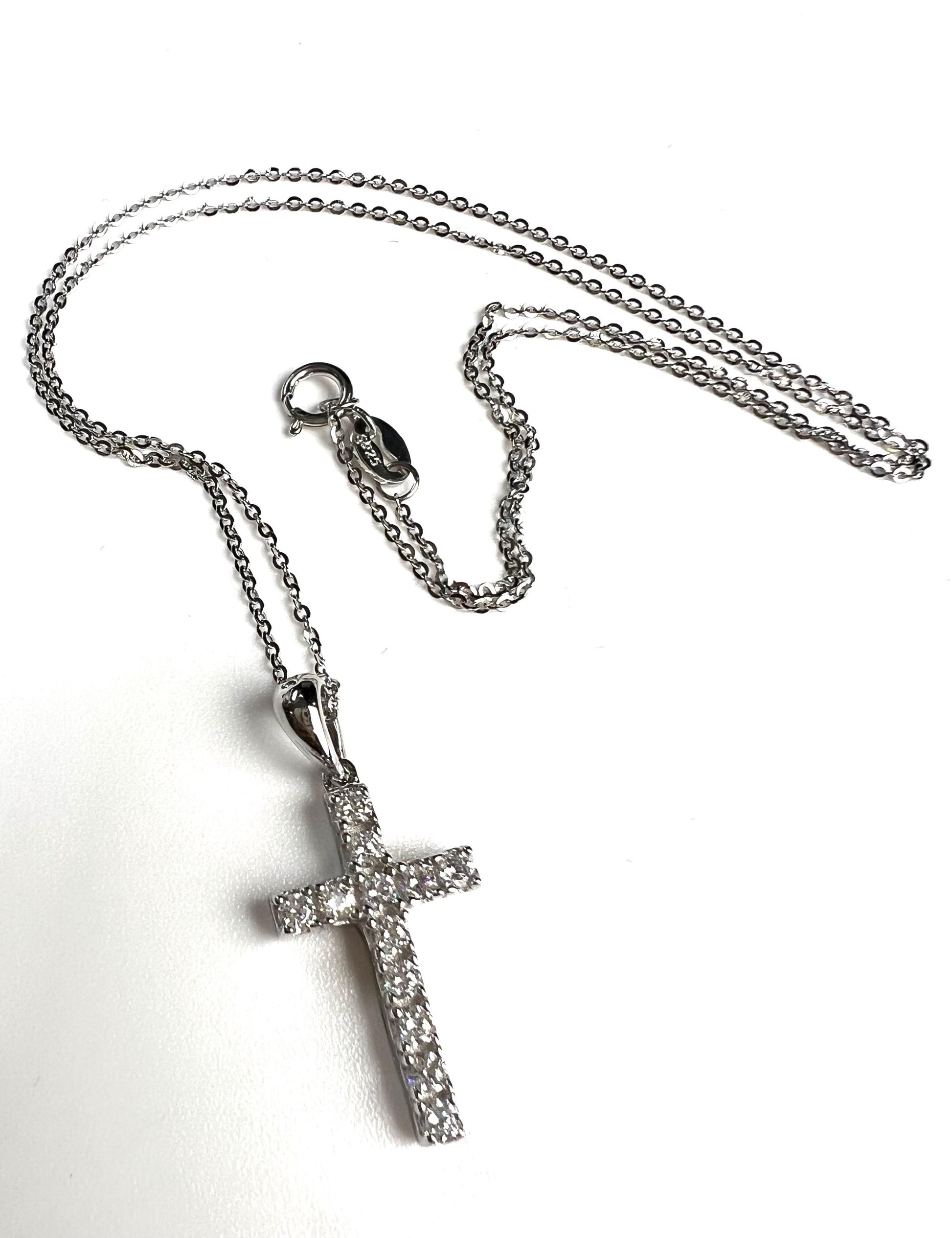 925 Sterling Silver CZ. Diamond prong setting Cross Pendant Necklace 925 stamped