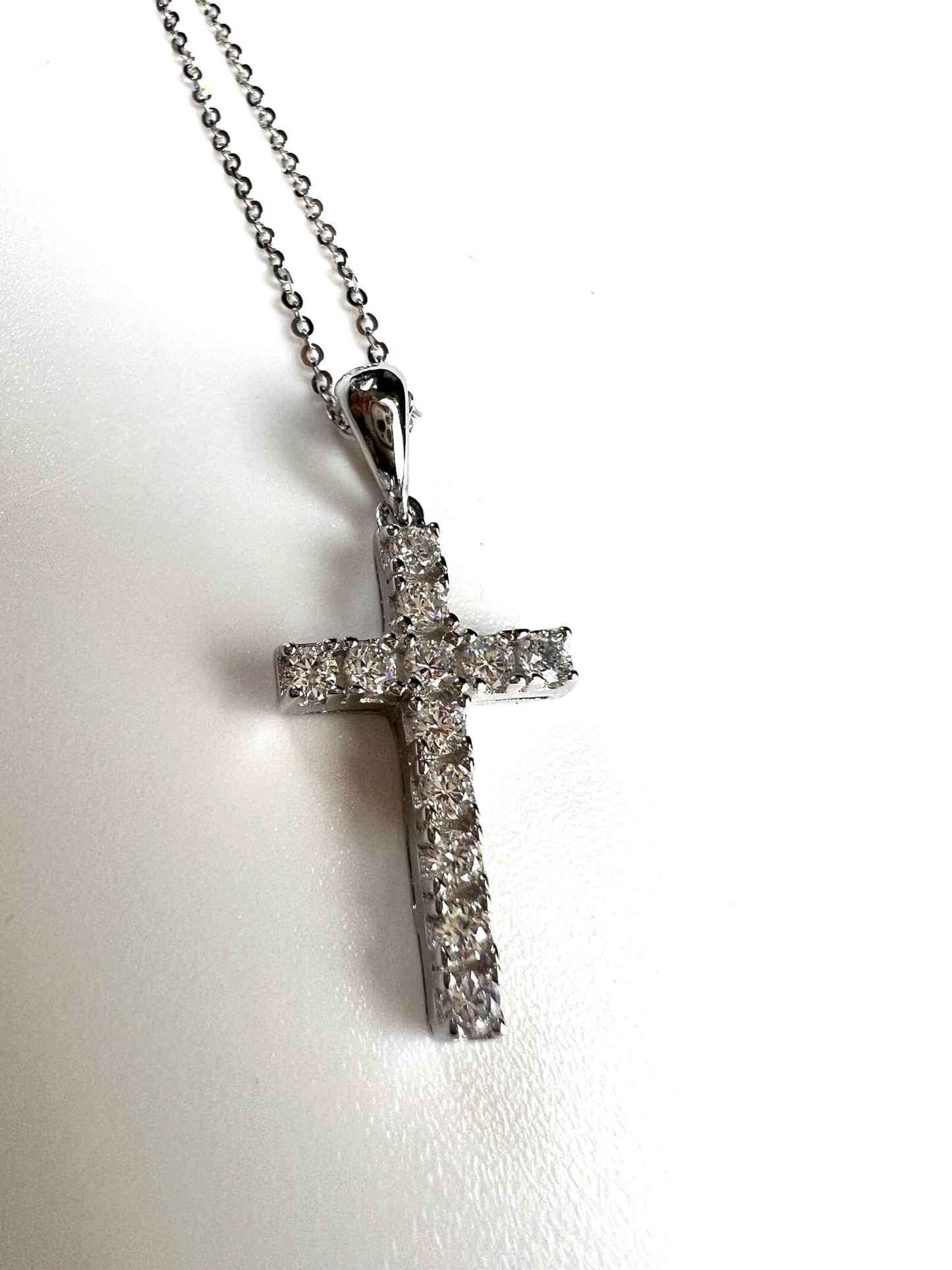 925 Sterling Silver CZ. Diamond prong setting Cross Pendant Necklace 925 stamped