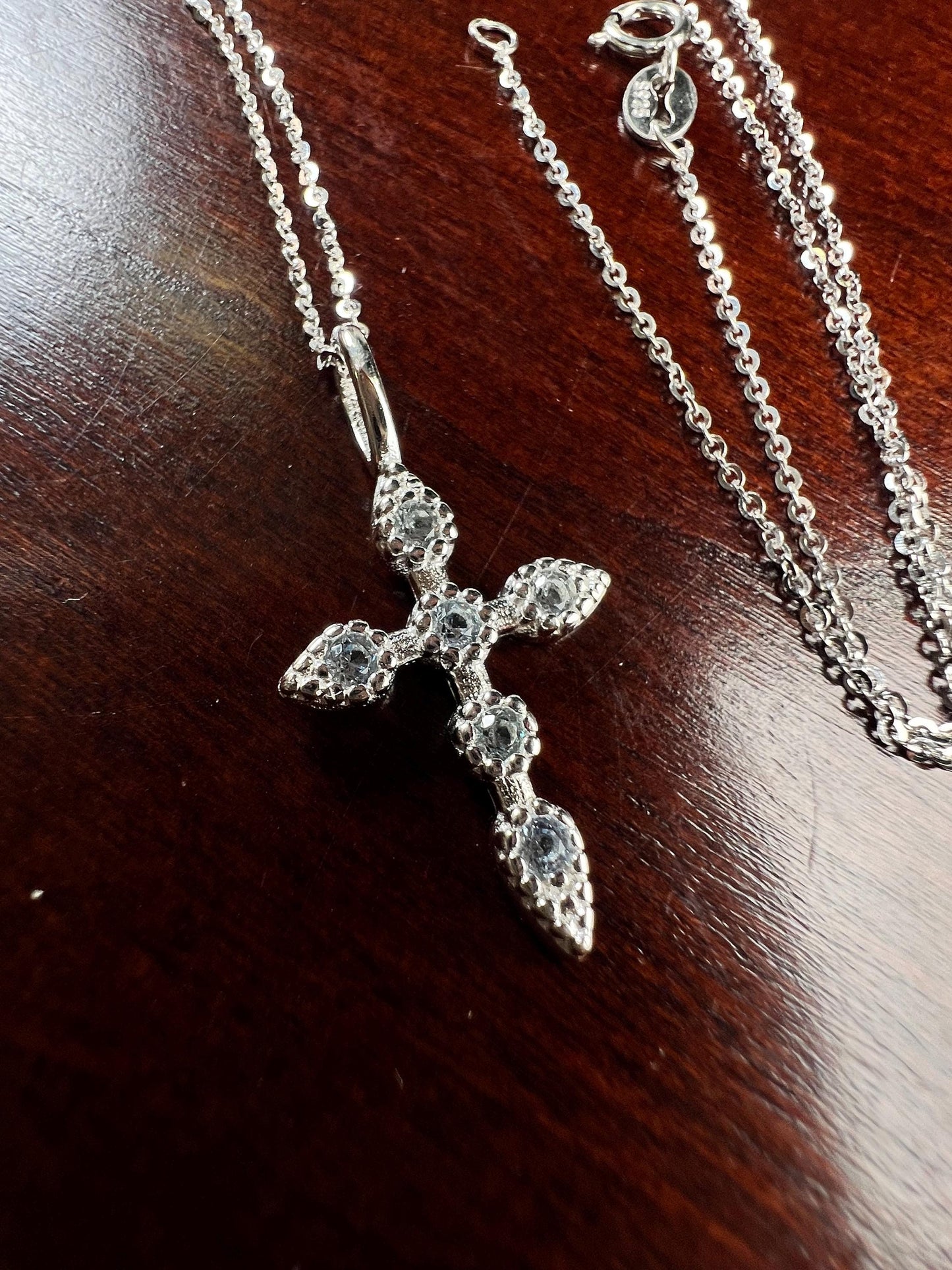 Solid 925 Sterling Silver with Blue Opal Gemstone Cross pendant 925 stamped High Quality Holiday Gift