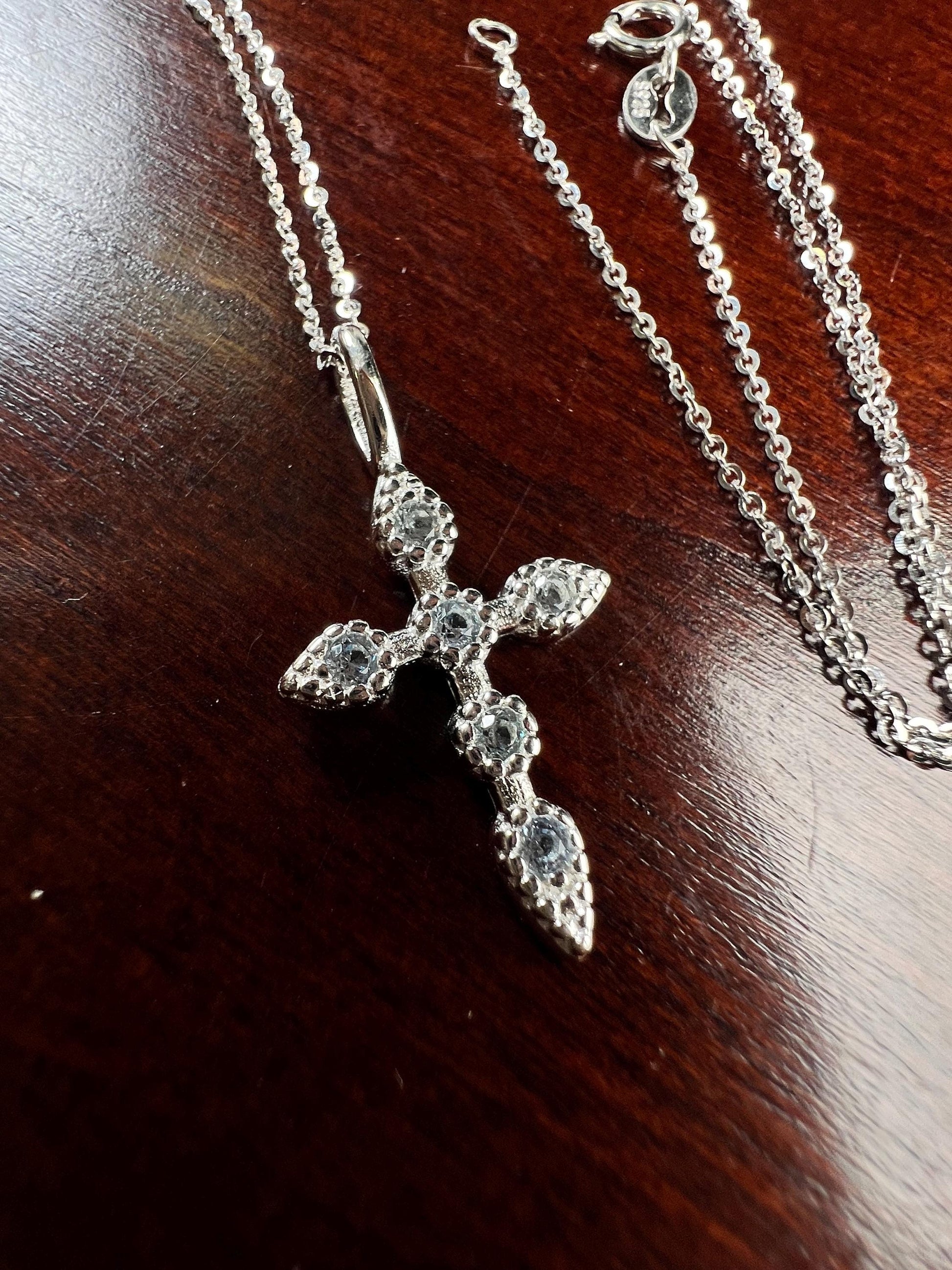 Solid 925 Sterling Silver with Blue Opal Gemstone Cross pendant 925 stamped High Quality Holiday Gift