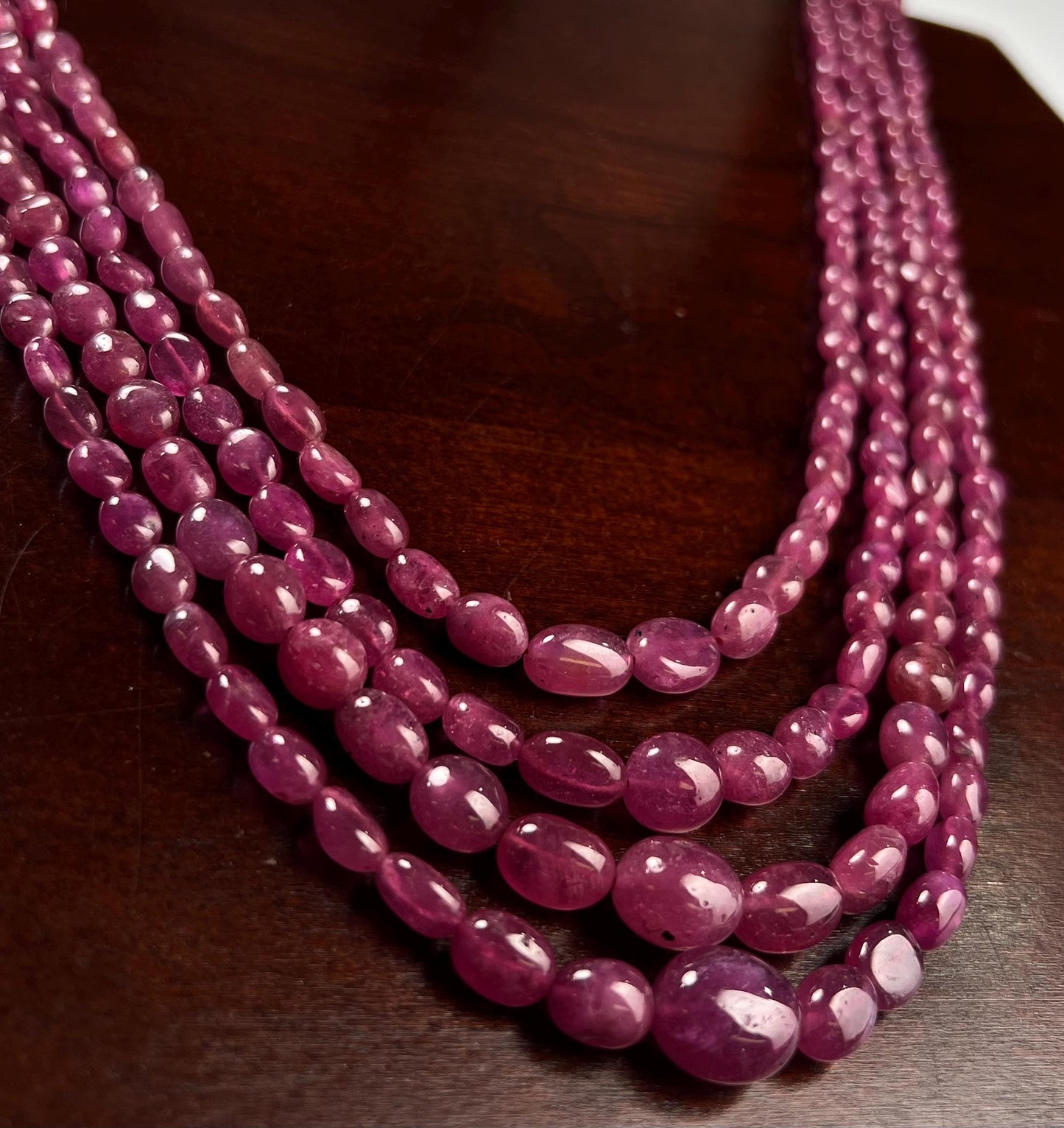 Naural Ruby 4 line smooth Oval Graduated Adjustable Necklace, AAA quality 640 cts Gift for her,