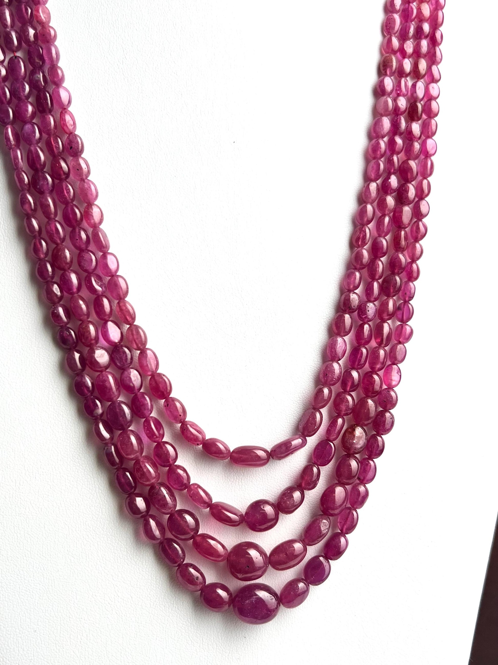 Naural Ruby 4 line smooth Oval Graduated Adjustable Necklace, AAA quality 640 cts Gift for her,