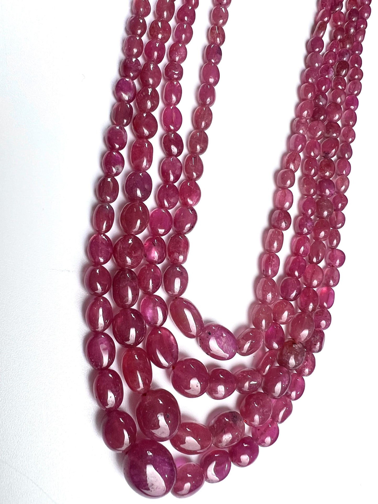 Naural Ruby 4 line smooth Oval Graduated Adjustable Necklace, AAA quality 640 cts Gift for her,