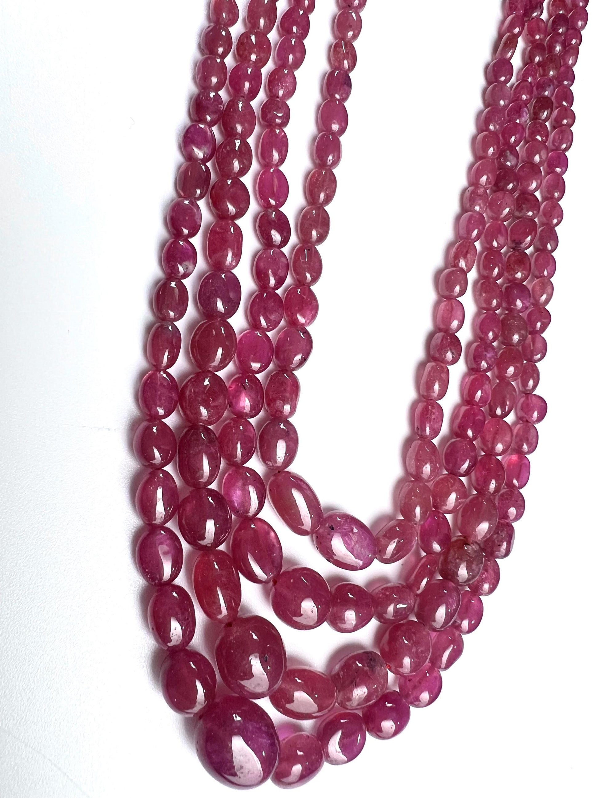 Naural Ruby 4 line smooth Oval Graduated Adjustable Necklace, AAA quality 640 cts Gift for her,