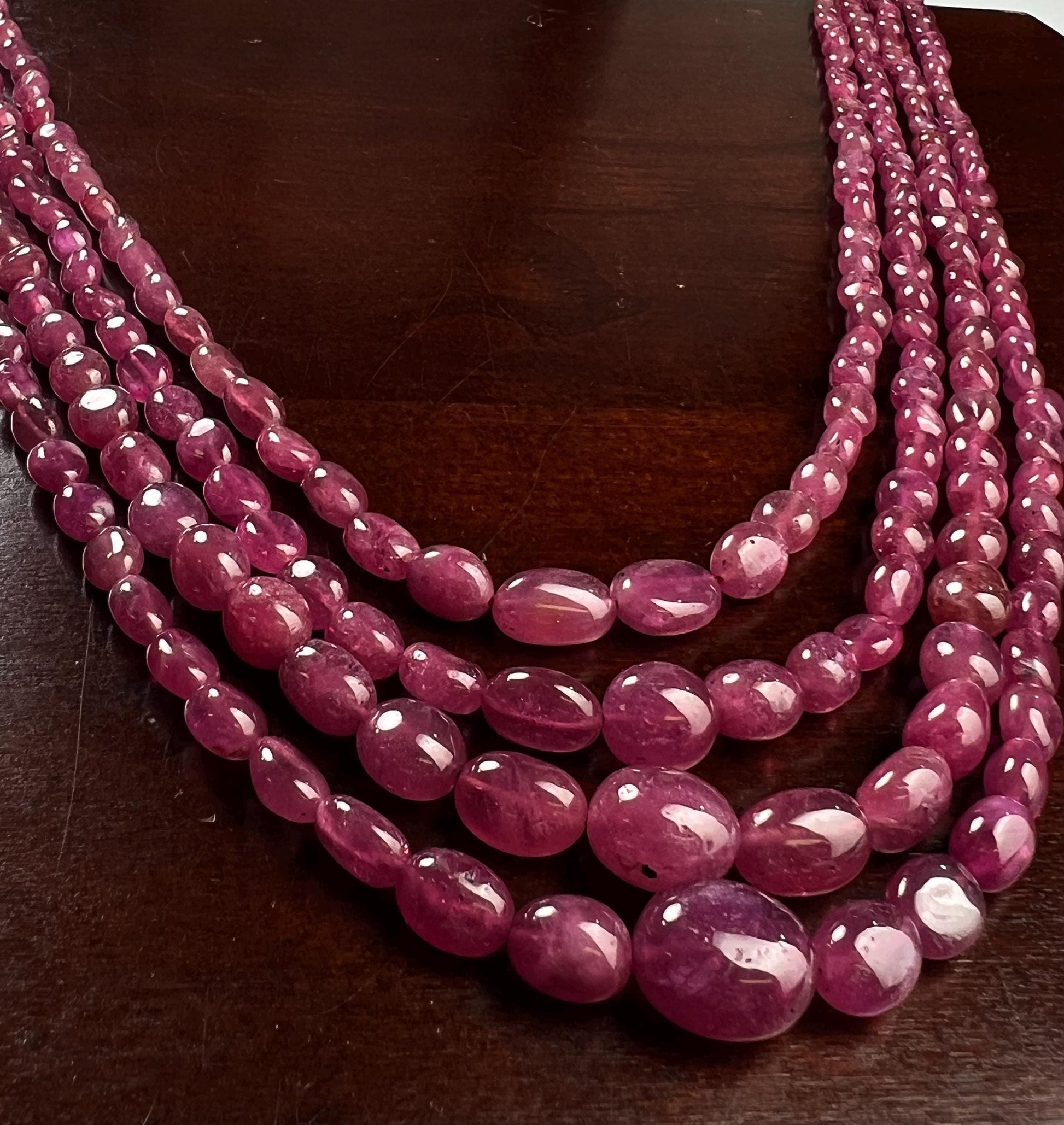 Naural Ruby 4 line smooth Oval Graduated Adjustable Necklace, AAA quality 640 cts Gift for her,