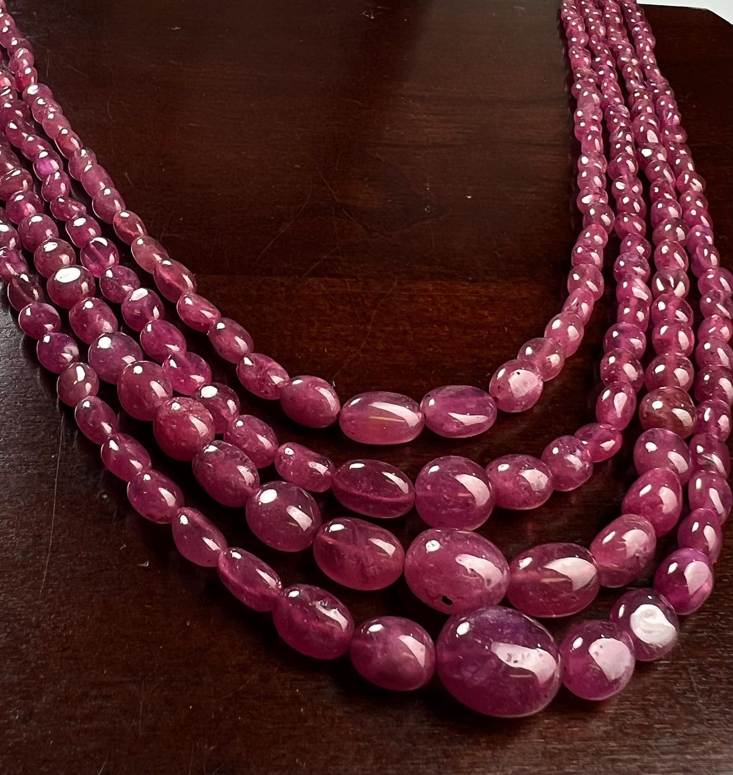 Naural Ruby 4 line smooth Oval Graduated Adjustable Necklace, AAA quality 485cts Gift for her
