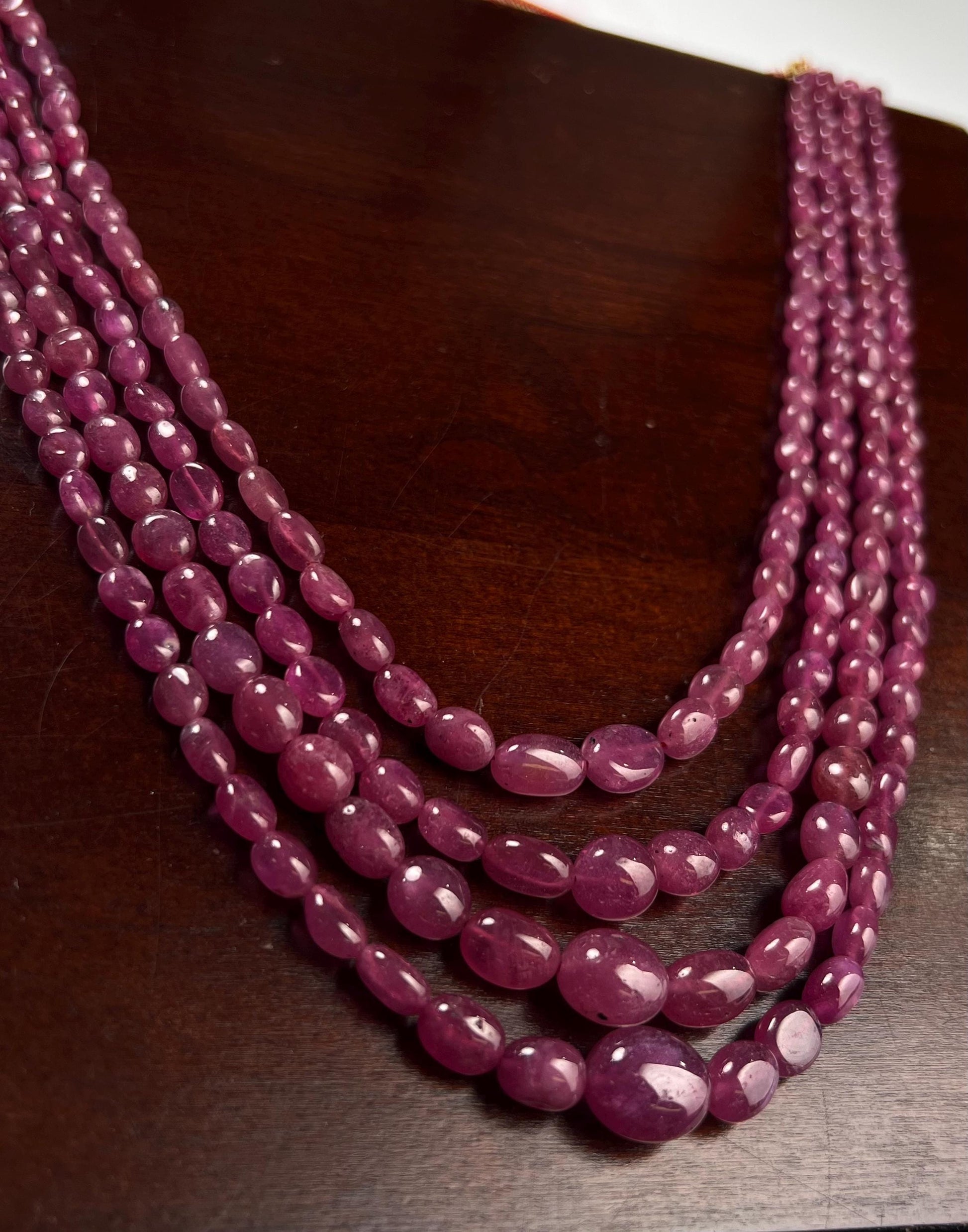Naural Ruby 4 line smooth Oval Graduated Adjustable Necklace, AAA quality 640 cts Gift for her,