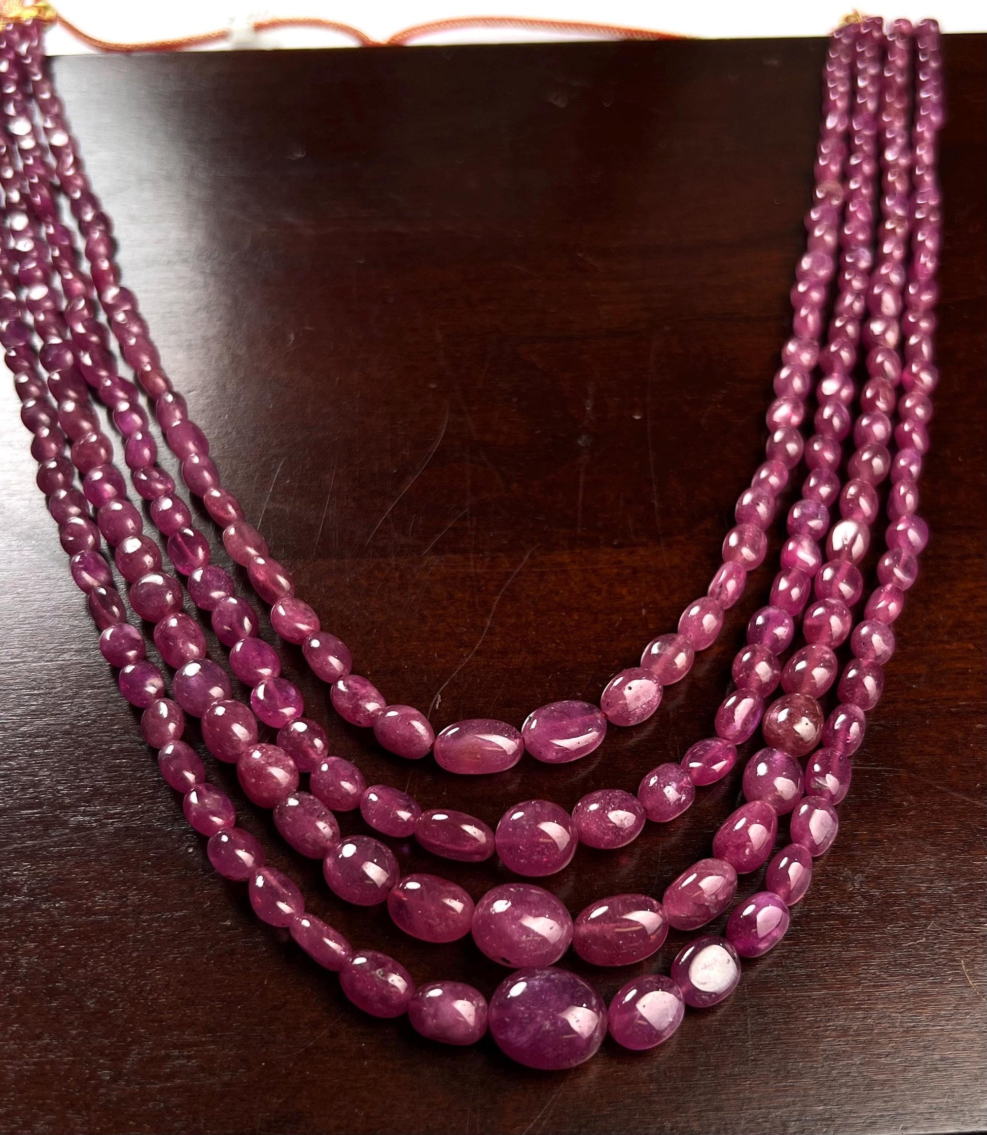 Naural Ruby 4 line smooth Oval Graduated Adjustable Necklace, AAA quality 640 cts Gift for her,
