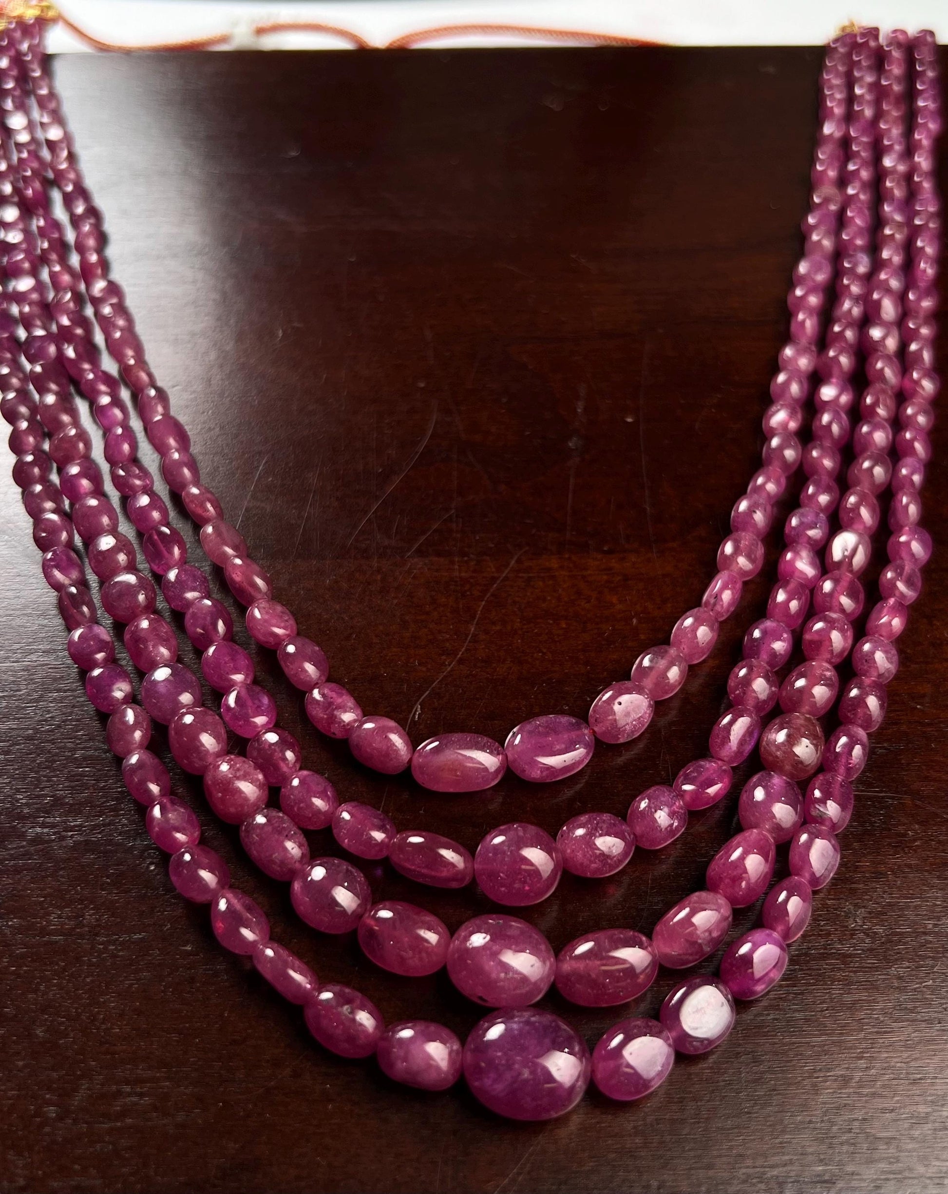 Naural Ruby 4 line smooth Oval Graduated Adjustable Necklace, AAA quality 640 cts Gift for her,