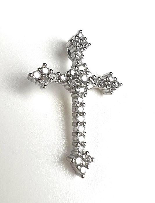 925 Sterling Silver CZ. Diamond setting Cross Pendant Necklace 925 stamped