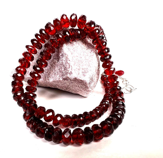 AAA Garnet Graduated Rondelle Necklace, Rhodium Sterling Silver Clasp. 6.5-8mm large garnet