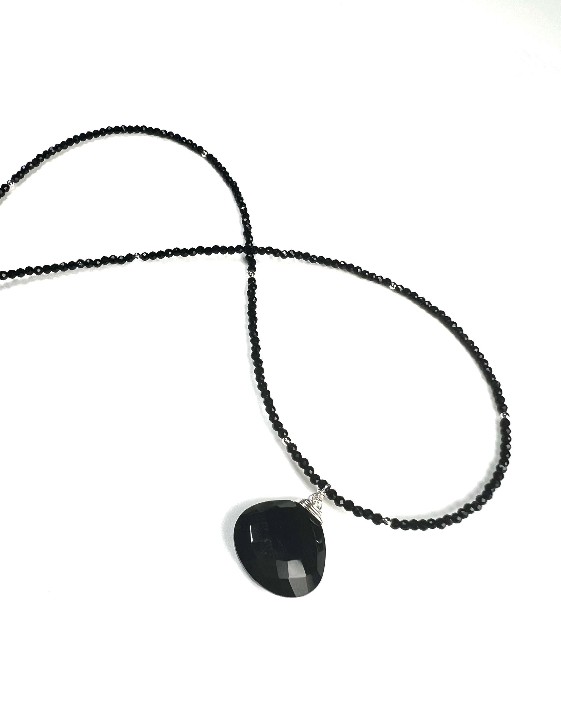Genuine Black Spinel bead and heart pendant Necklace , graduation,Layering Necklace 14" to 48"