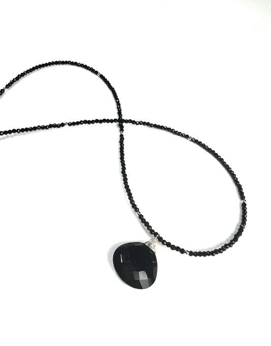 Genuine Black Spinel bead and heart pendant Necklace , graduation,Layering Necklace 14" to 48"