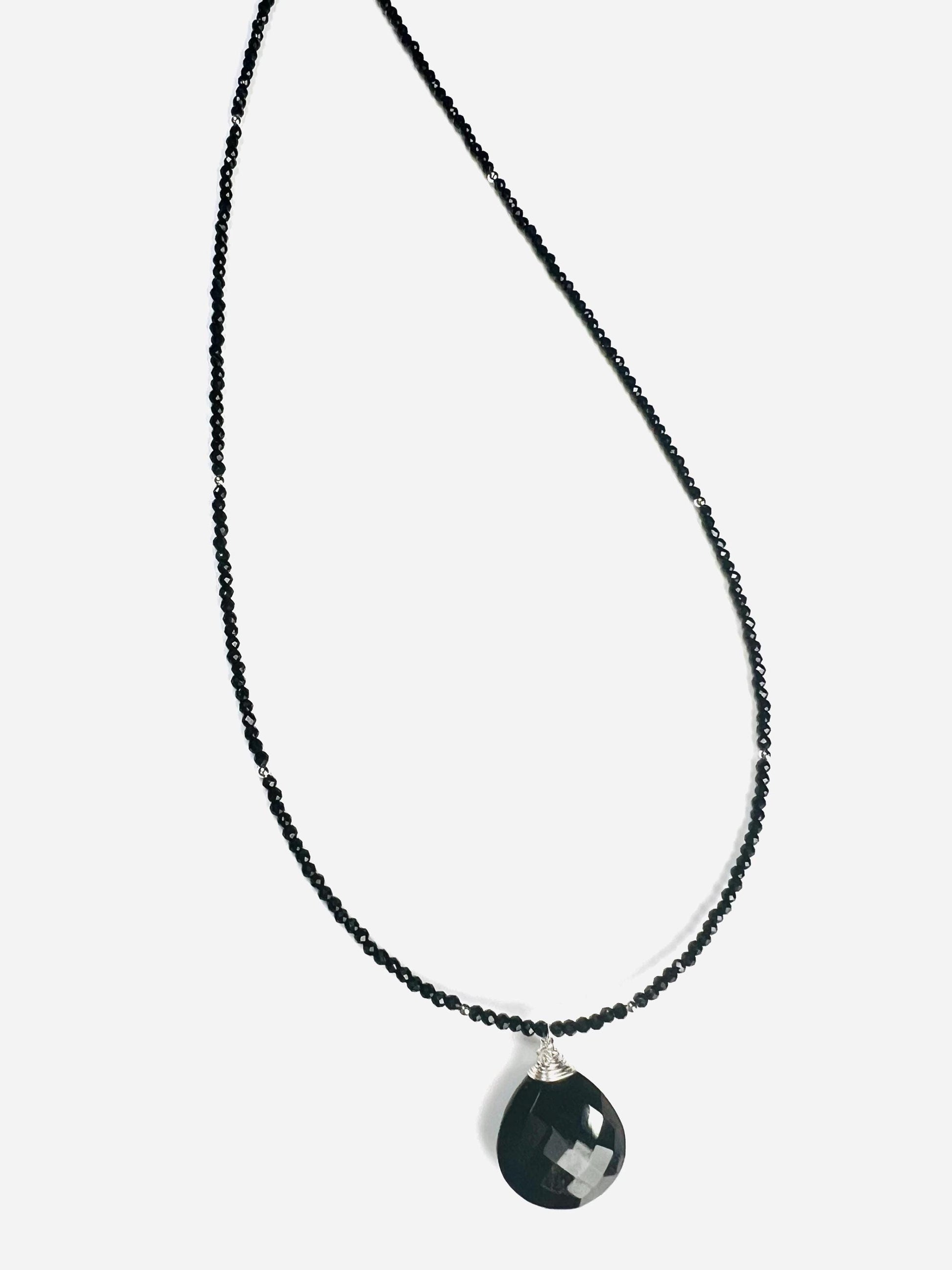 Genuine Black Spinel bead and heart pendant Necklace , graduation,Layering Necklace 14" to 48"