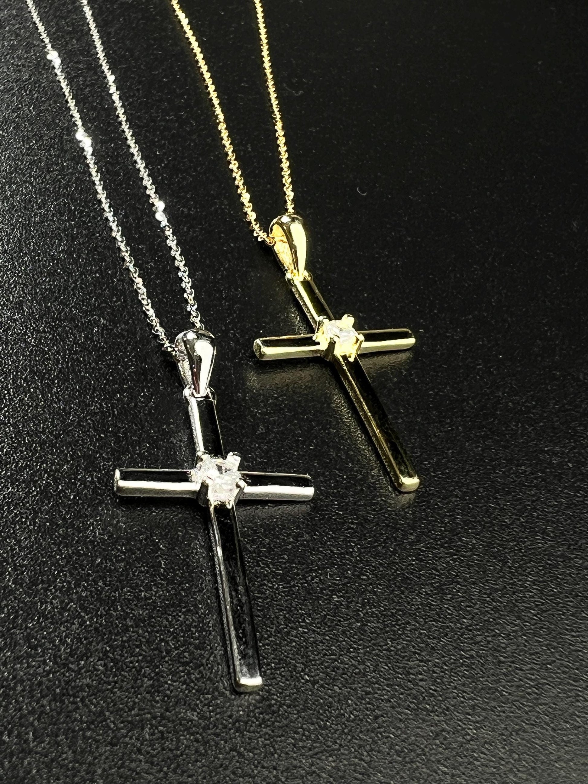 Solid 925 Sterling Silver and 18k gold vermeil Cross with CZ diamond pendant Necklace 925 stamped High Quality Holiday Gift