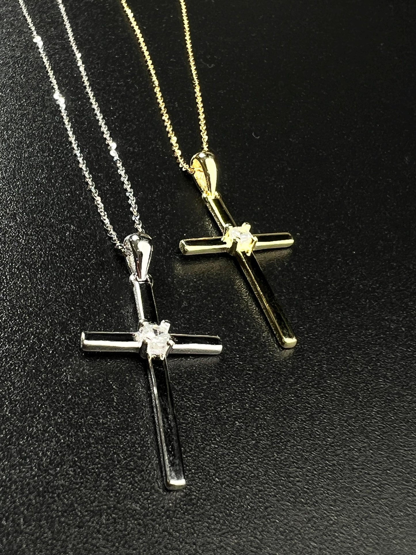 Solid 925 Sterling Silver and 18k gold vermeil Cross with CZ diamond pendant Necklace 925 stamped High Quality Holiday Gift